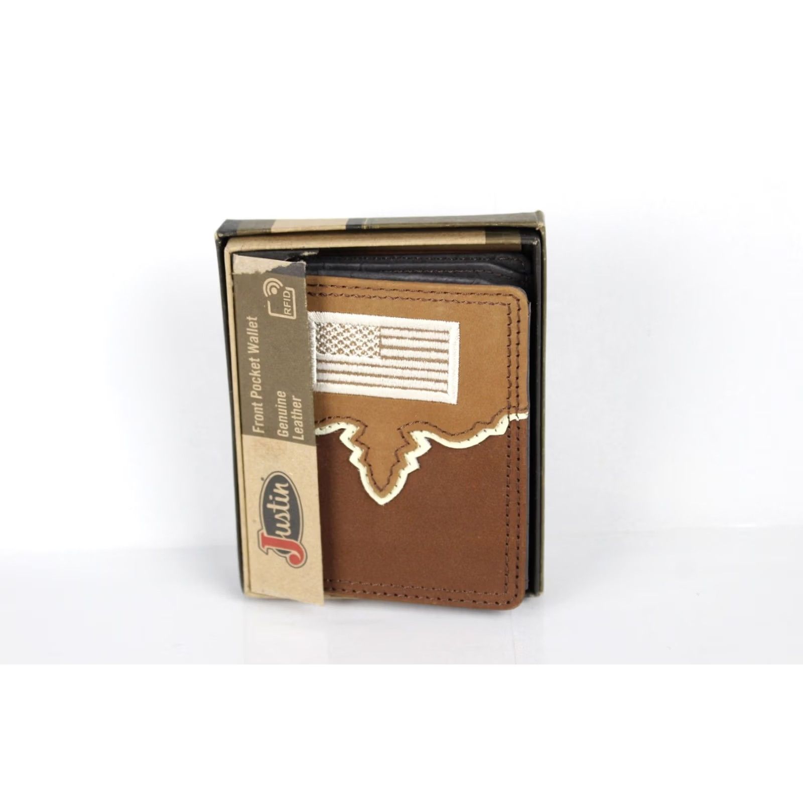 Vintage VINTAGE Justin Men's Front Pocket Wallet RFID US Flag Embroidered Brown Leather Size ONE SIZE - 2 Thumbnail