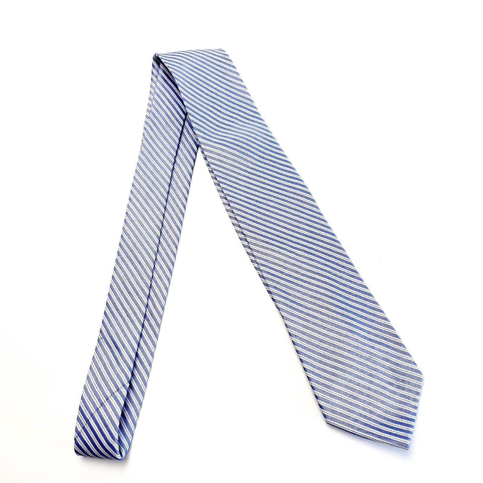 Calvin Klein Calvin Klein Blue White Striped Woven Skinny Silk Tie Size ONE SIZE - 6 Thumbnail
