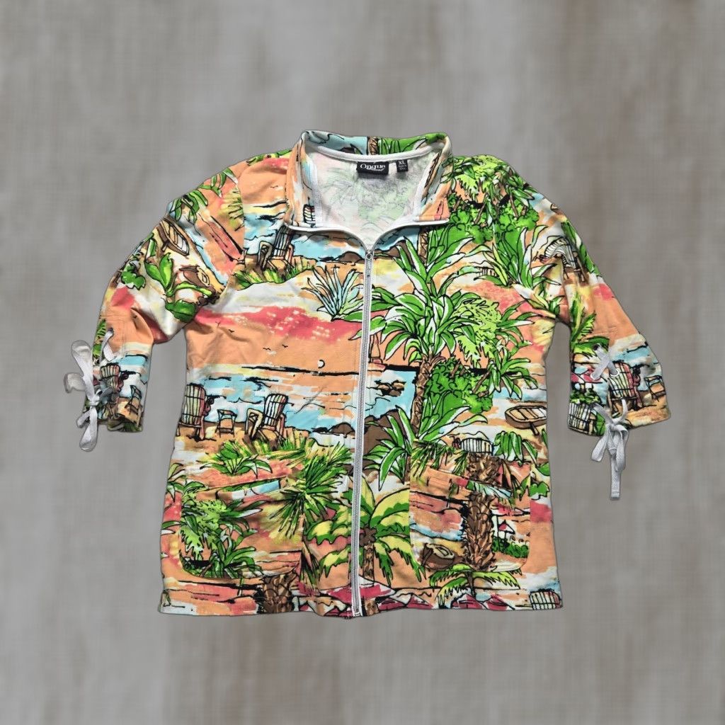 Vintage ONQUE CASUALS Beach All Over Print Jacket Coat 3/4 Sleeves Women's Size XL Size XL / US 12-14 / IT 48-50 - 1 Thumbnail