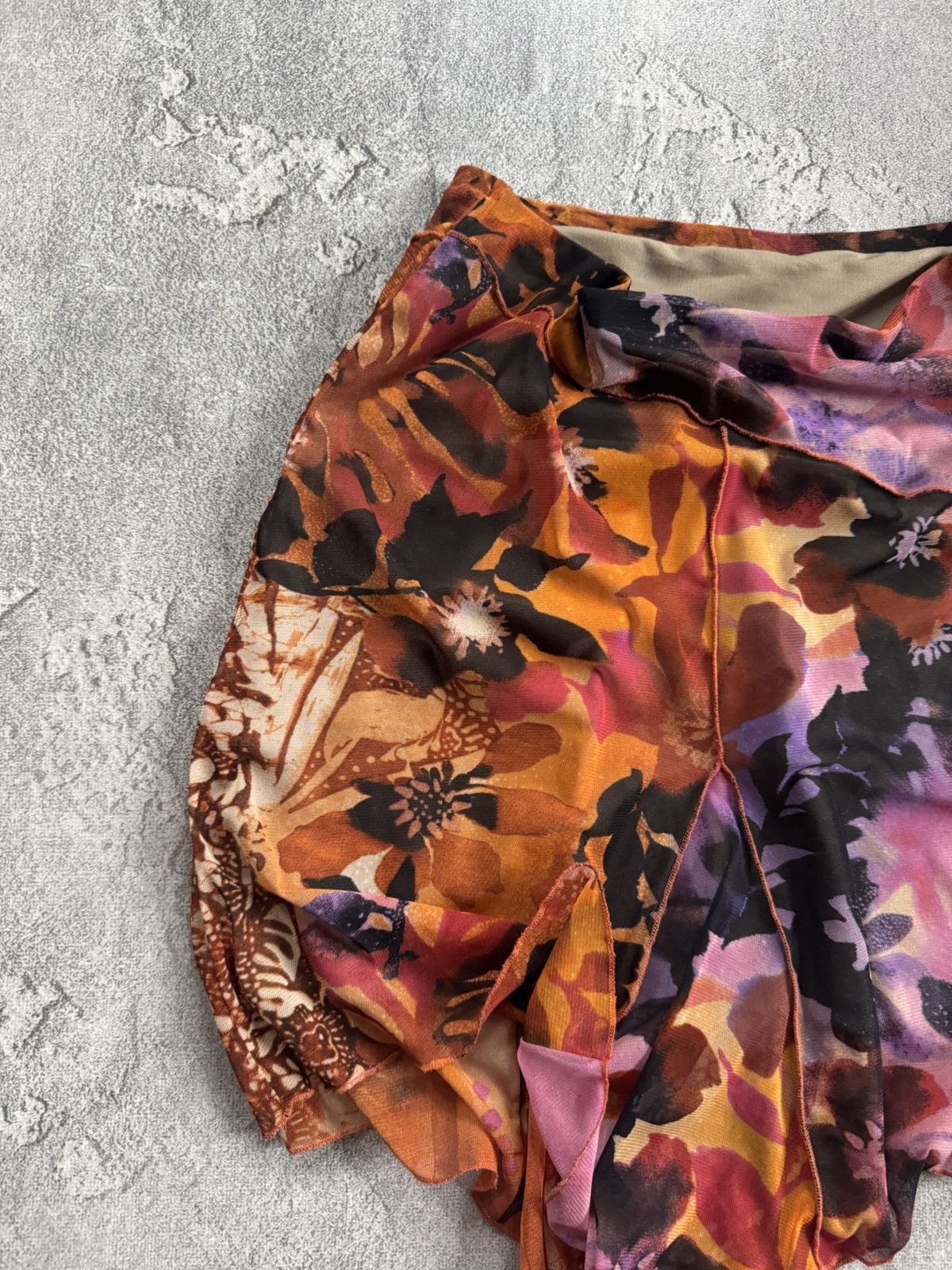 Jean Paul Gaultier Retro 90s skirt mini mesh all printed flowers 🌺 Avantgarde Size 26" / US 2 / IT 38 - 3 Thumbnail