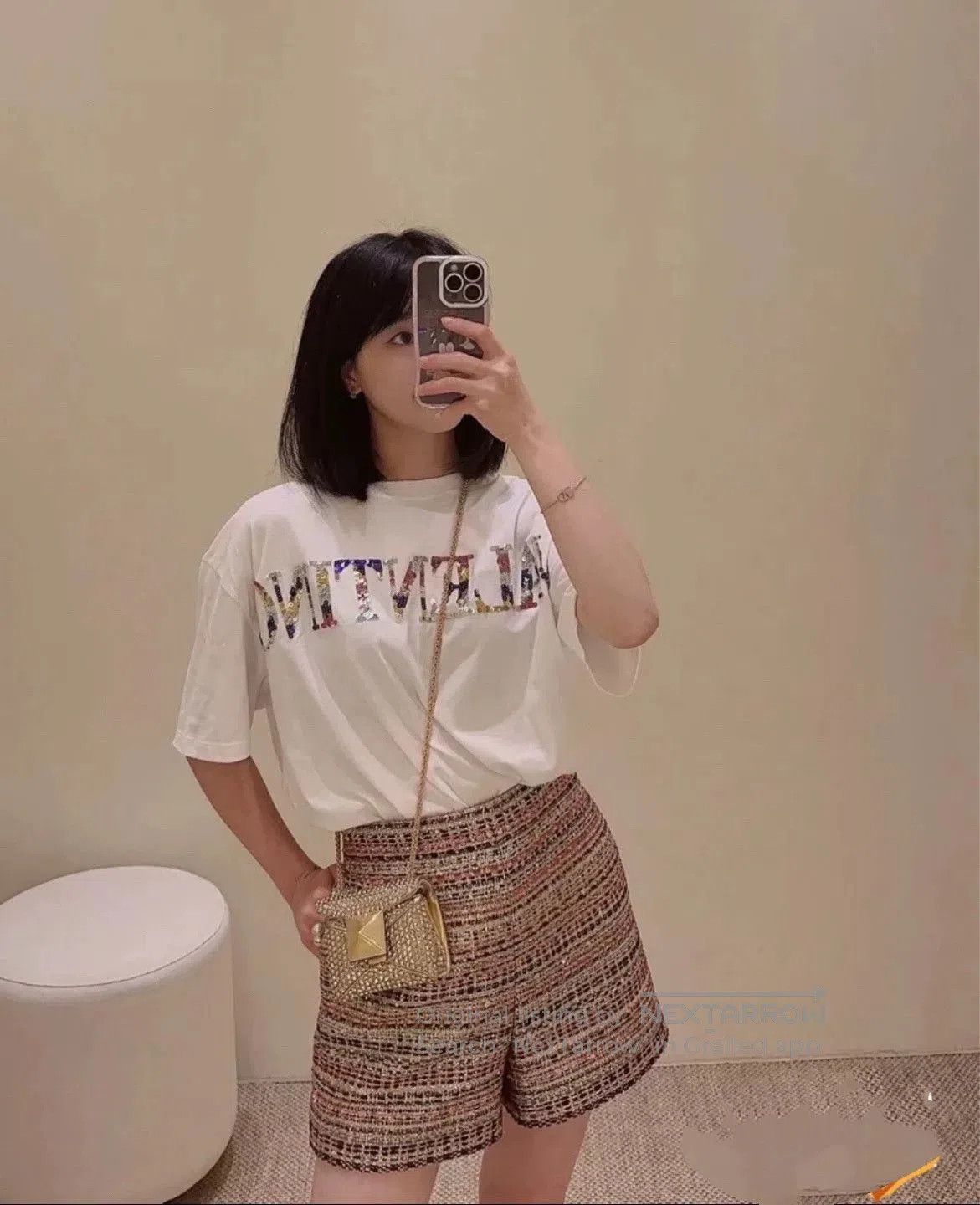 Valentino Valentino White Sequin Logo Short Sleeve T-shirt. Size US M / EU 48-50 / 2 - 2 Thumbnail