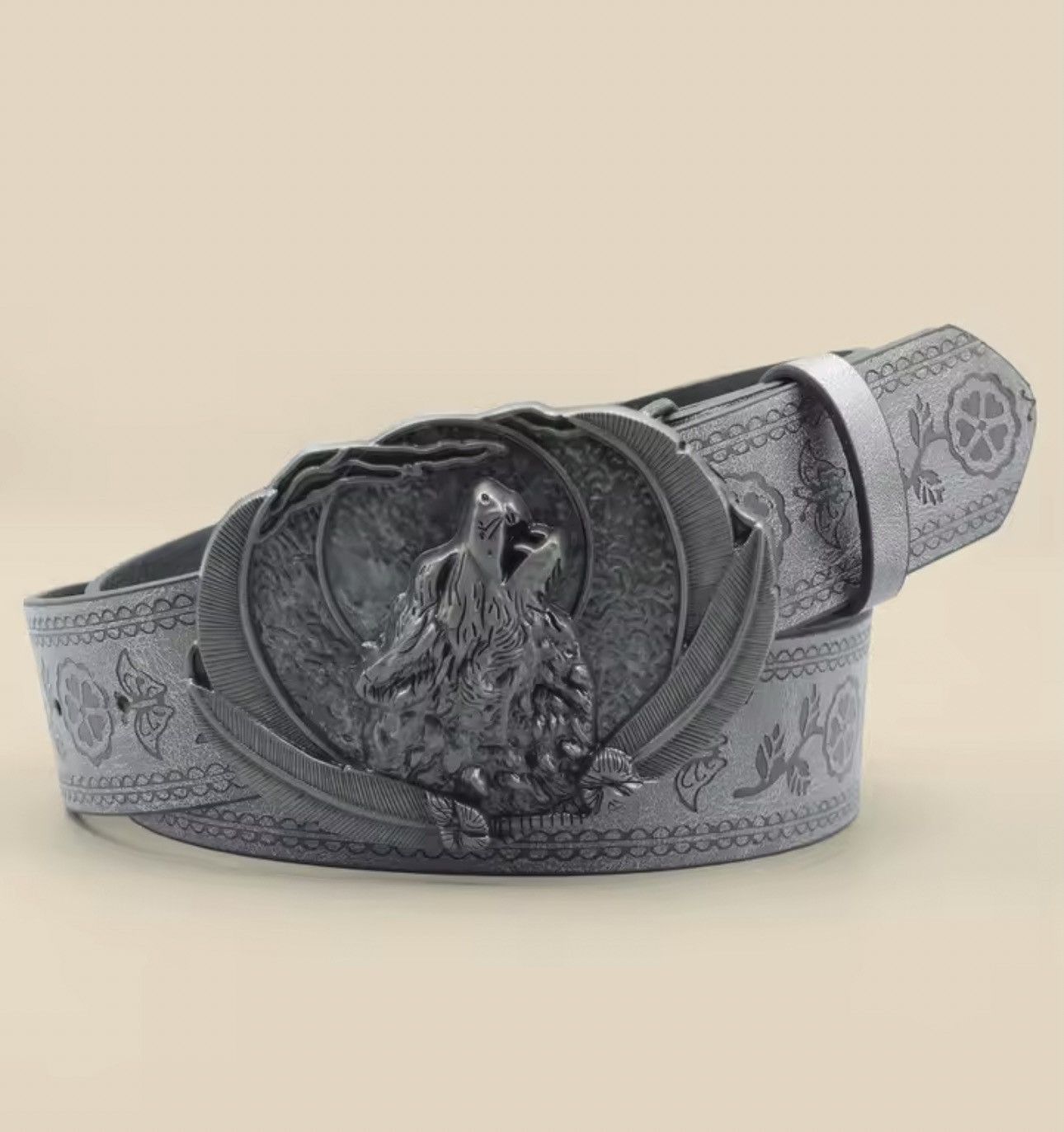Japanese Brand Pu Leather Belt with wolf Buckle Size ONE SIZE - 3 Thumbnail