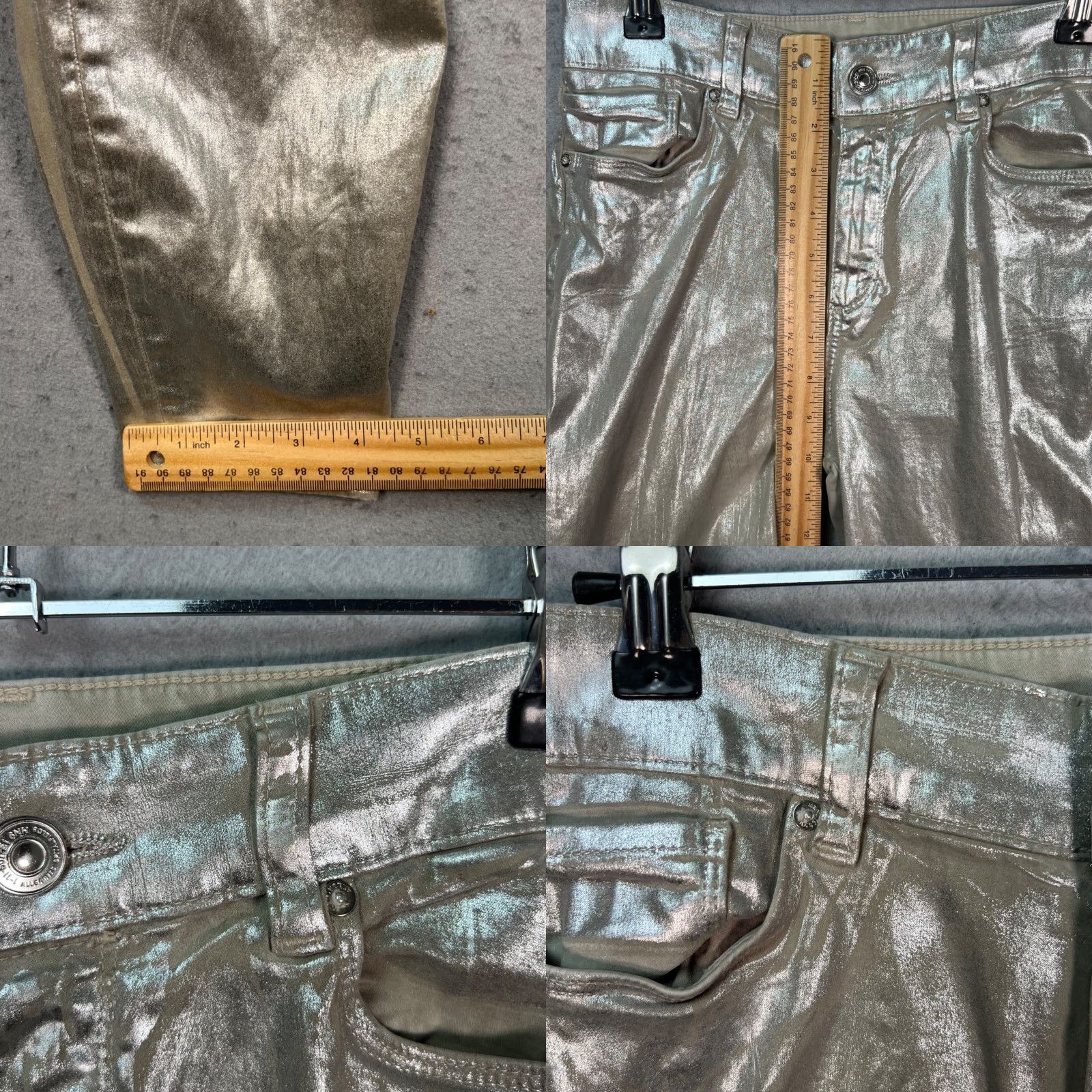 Allsaints AllSaints Womens Jeans Skinny Denim 28 Silver Foil Metallic 5-Pocket Zip Mid Rise Cotton Lyocell USPS Next Day Shipping Womens Size 28" / US 6 / IT 42 - 8 Thumbnail