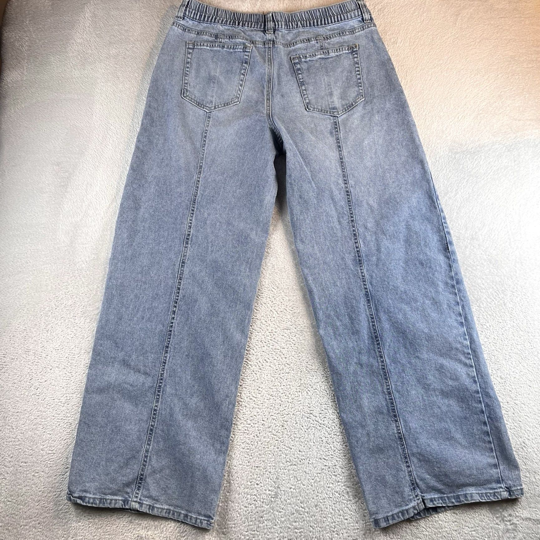 Vintage Madden NYC Jeans Womens L Blue Elastic Waist Wide Leg Skater Grunge Size 36" / US 14 / IT 50 - 2 Thumbnail