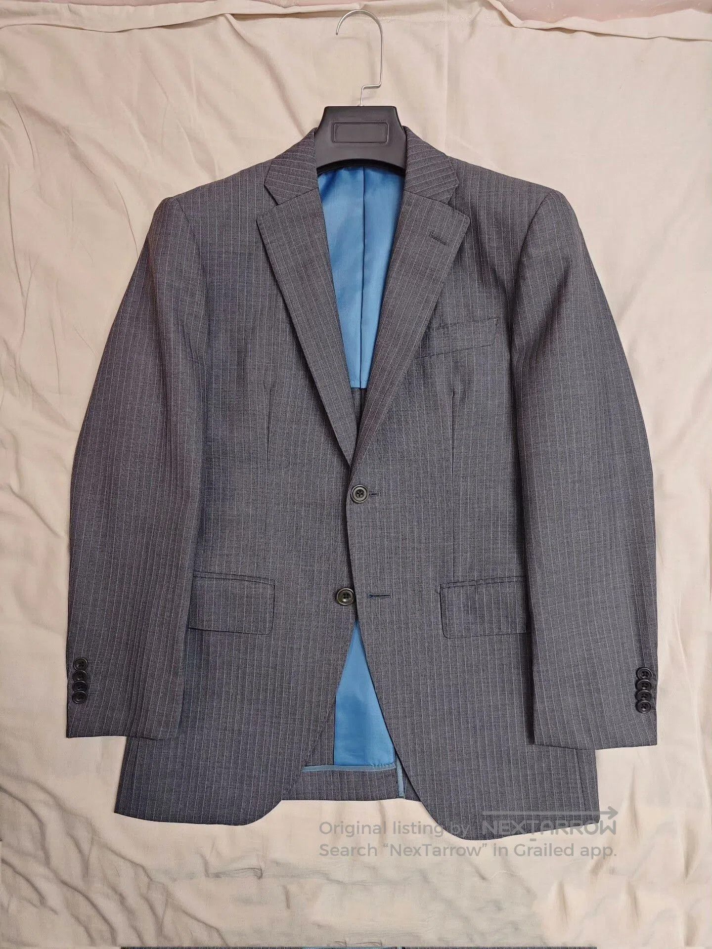 Holland & Sherry Custom Gray Striped Wool Suit Jacket. Size US M / EU 48-50 / 2 - 5 Thumbnail