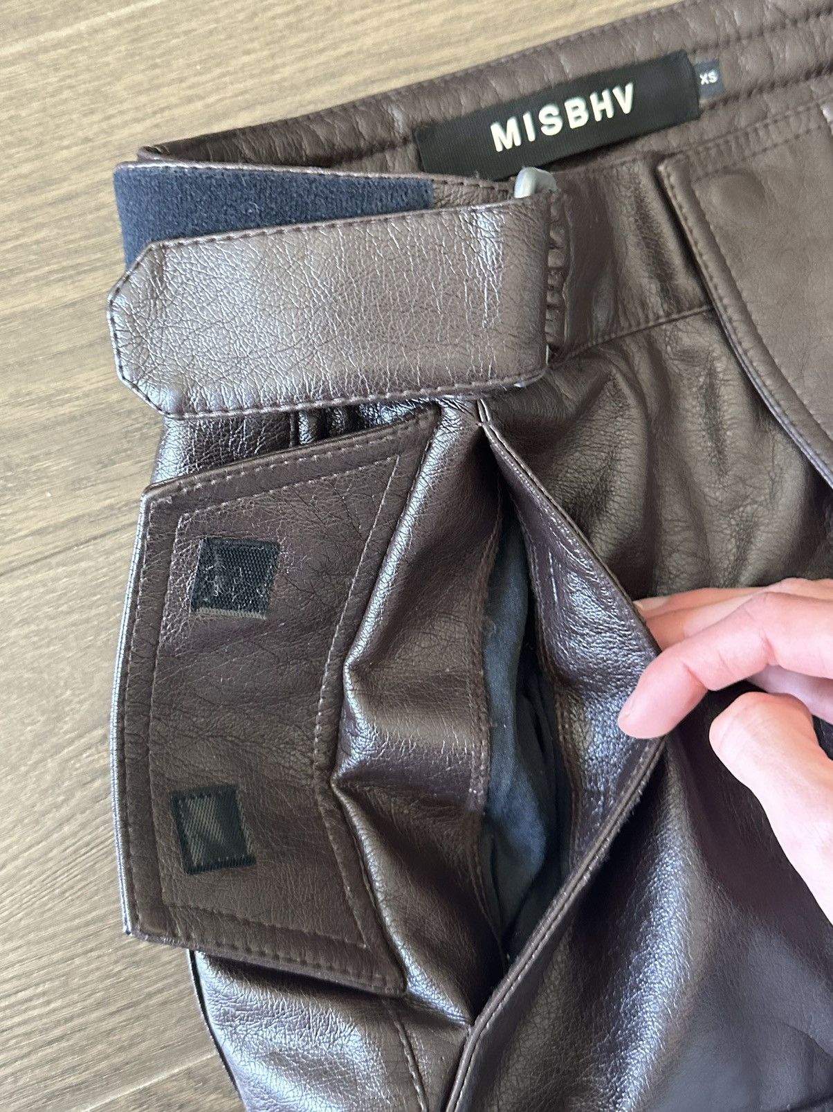 Misbhv Misbhv Brown Vegan Leather Biker Pants Size US 30 / EU 46 - 7 Thumbnail