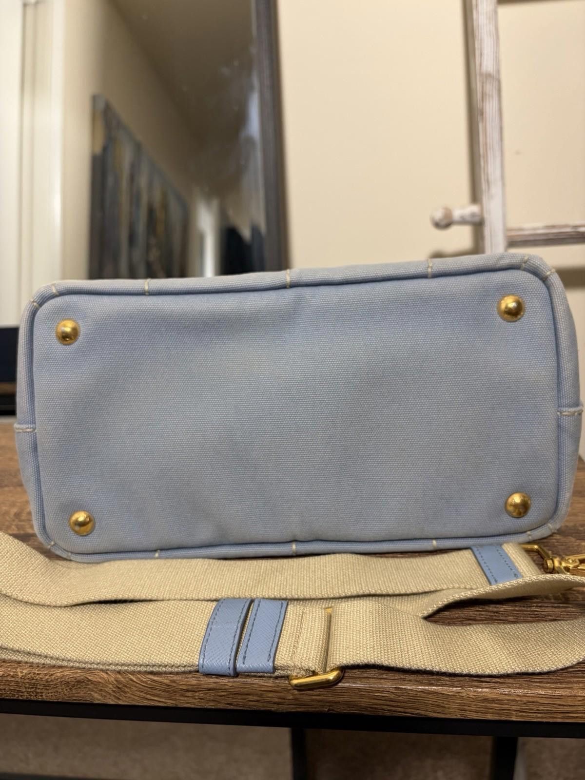 Prada Prada Canapa Light Blue Canvas Hand Tote Bag W Strap/Card Size ONE SIZE - 5 Thumbnail