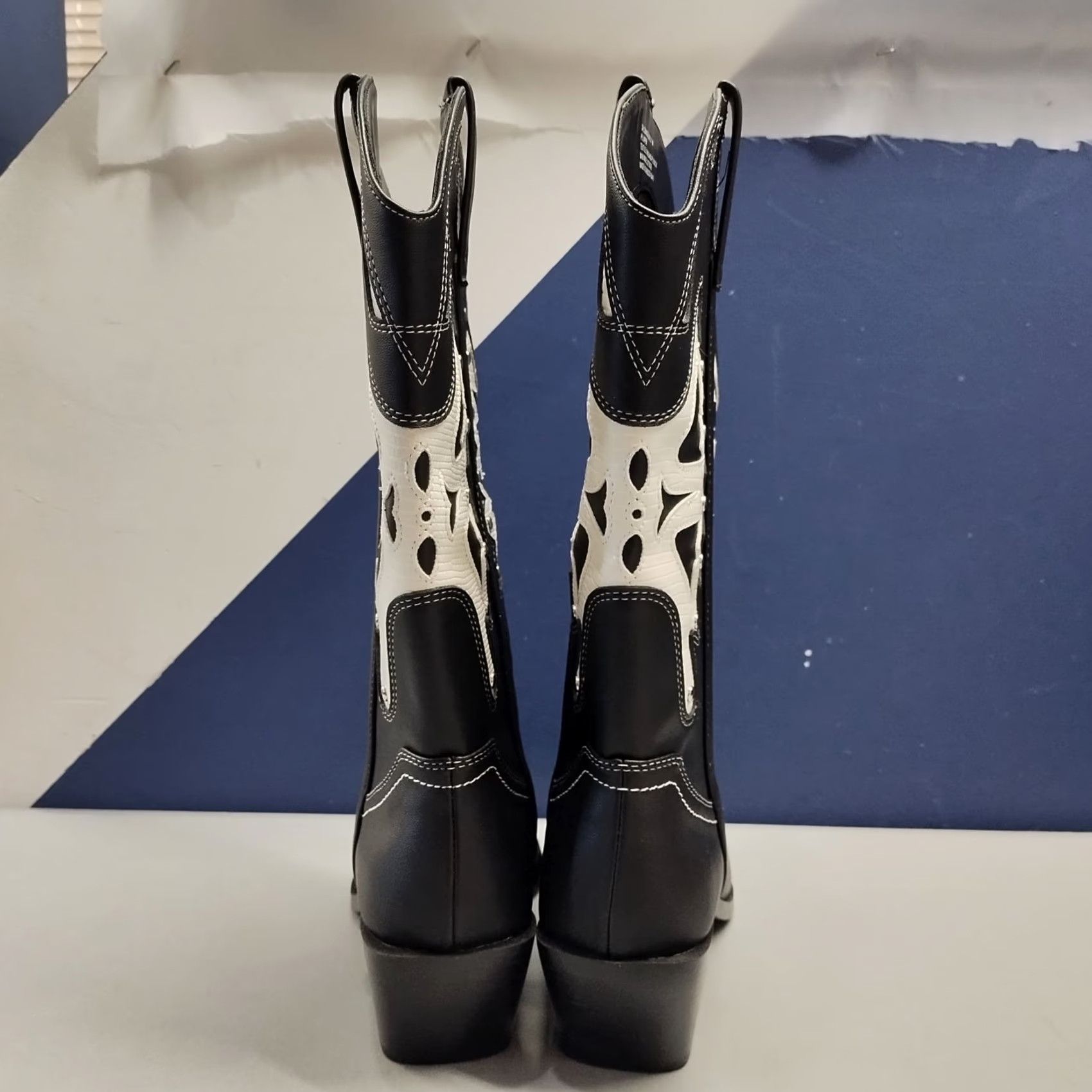 Vintage Madden Girl Saloonn Western Boots Womens US 9M Black White Pointed Toe Pull On NWOB Size 9 Womens Boots Size US 9 / IT 39 - 5 Thumbnail