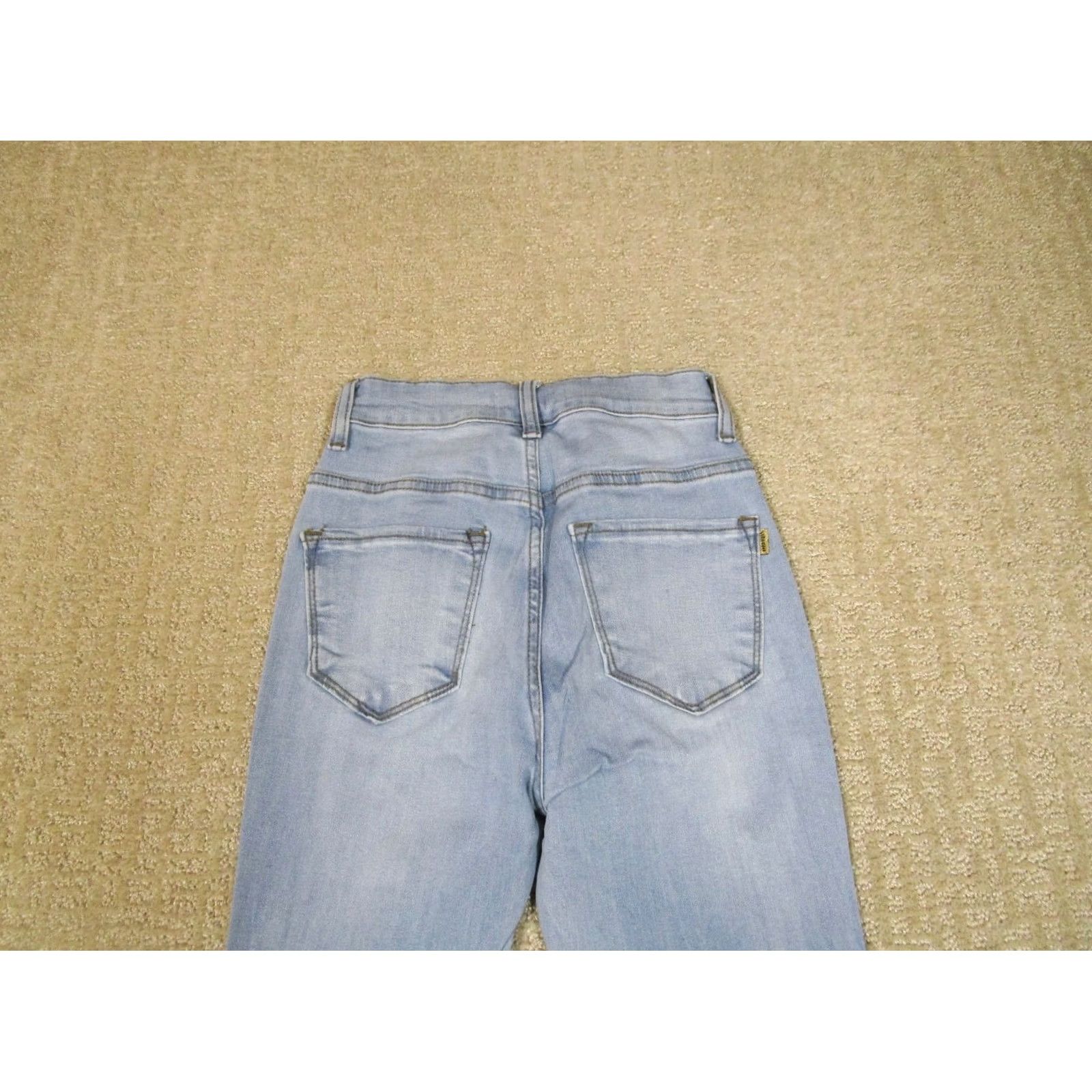Vintage Vibrant Jeans Women 26 Blue High Rise Flared Bell Bottom Distressed 5-Pocket Denim Cotton Spandex Logo Swirl Sunrise 90s Womens Size 26" / US 2 / IT 38 - 4 Thumbnail