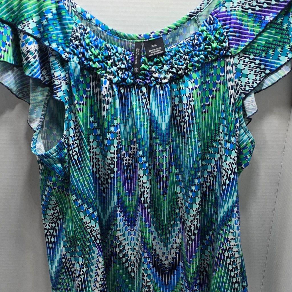 The Unbranded Brand New Directions Blue Green Patterned Blouse Size S / US 4 / IT 40 - 2 Thumbnail