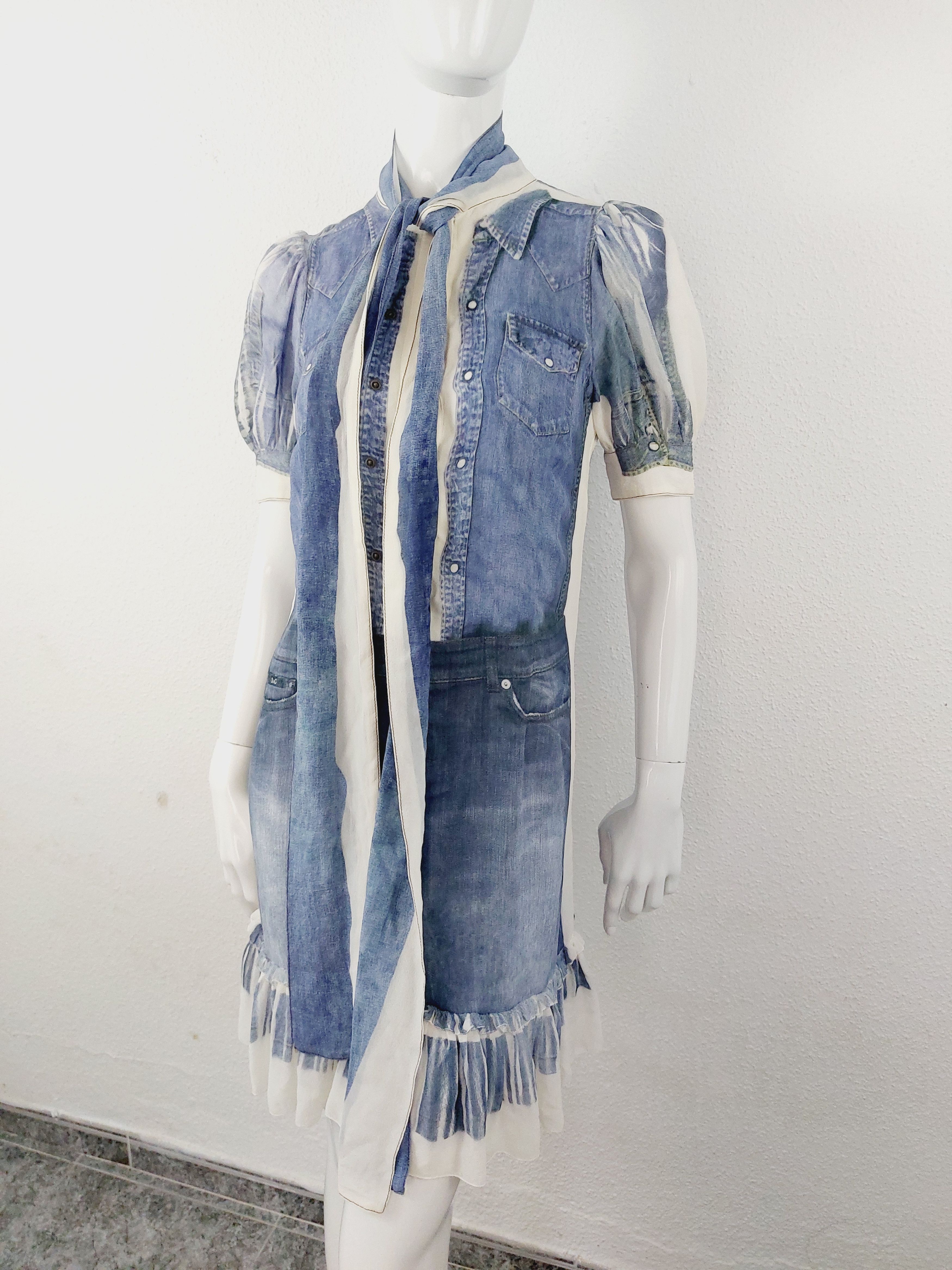 Dolce & Gabbana Dolce & Gabbana D&G Denim Optical Illusion Silk Dress Size M / US 6-8 / IT 42-44 - 8 Thumbnail