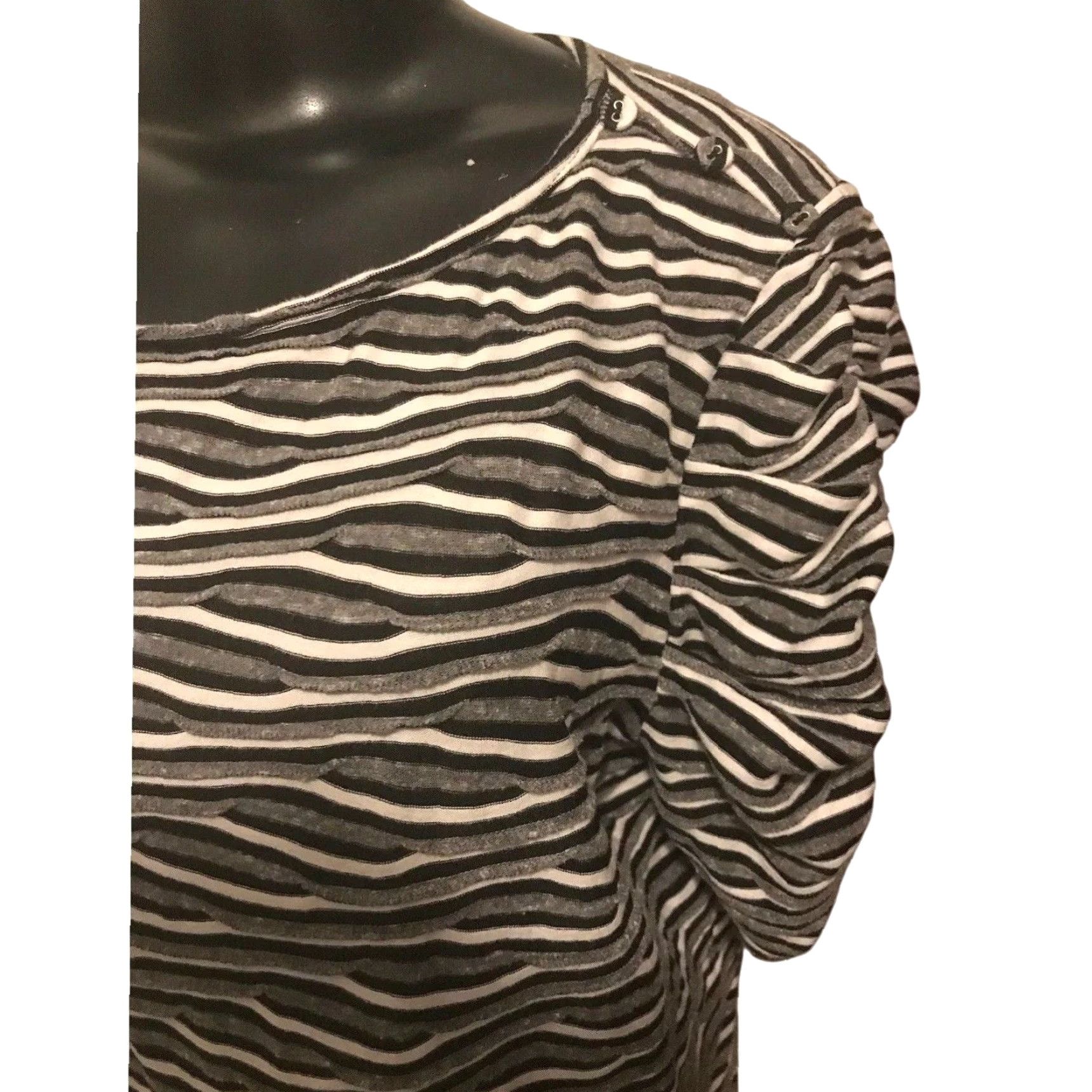 Vintage VINTAGE New Directions Shirt Striped Short Sleeve Womens Pullover XS XL Petite Pullover Black Striped 3 Button Shoulder Knit Top Womens Size XL / US 12-14 / IT 48-50 - 6 Thumbnail