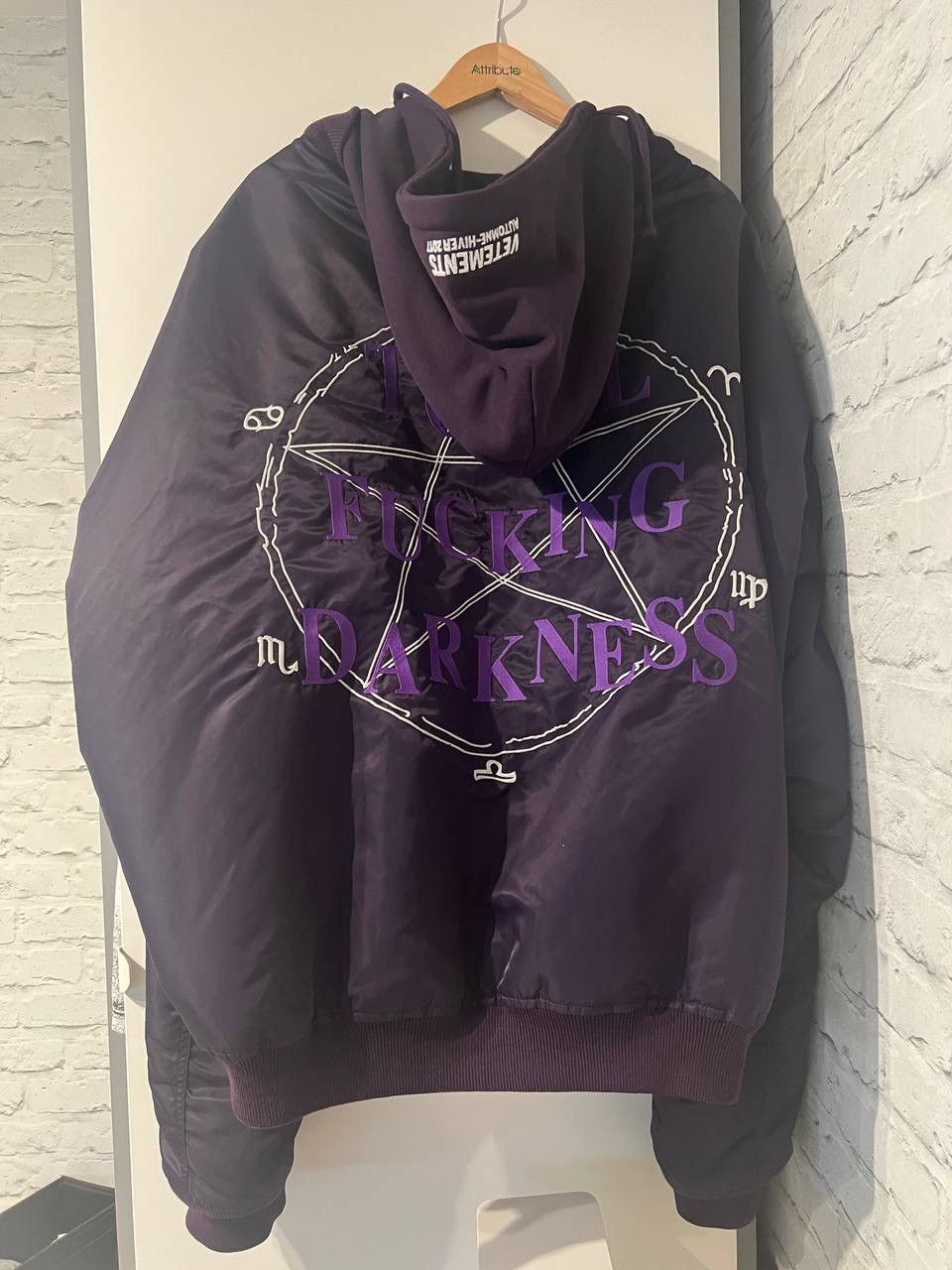 Pre-owned Total Fucking Darkness Tfd Bomber Hoodie Jacket In Purple