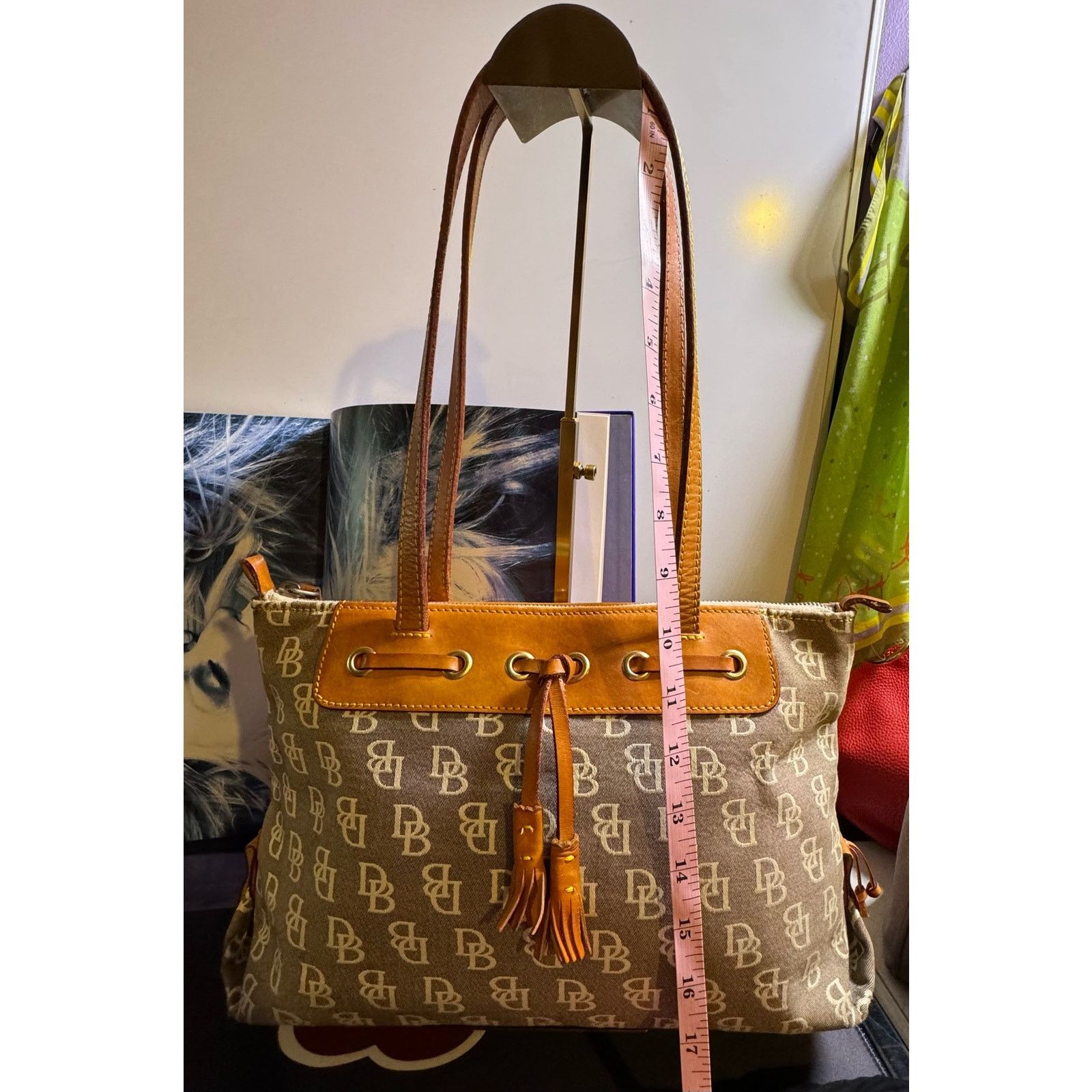 Dooney & Bourke Dooney & Bourke Dark Grey Logo w/ Leather Trim & Tassels EUC Size ONE SIZE - 2 Thumbnail