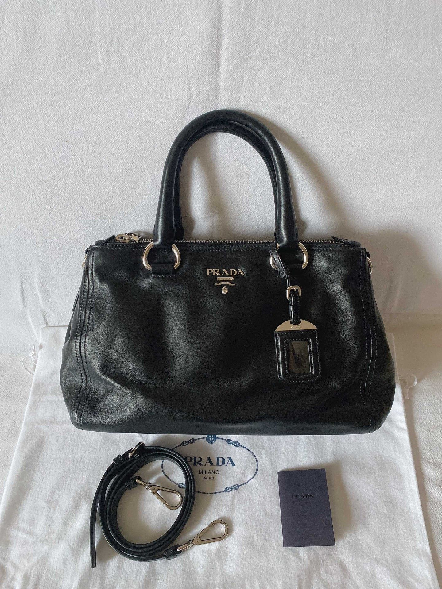 Prada Prada Black Soft Leather Medium Bag Size ONE SIZE - 1 Thumbnail