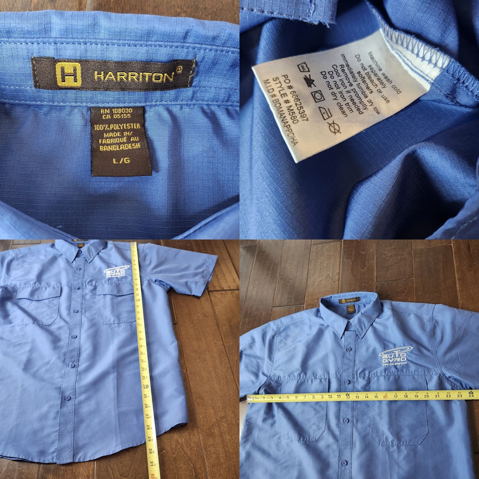 Vintage Harriton Aviation Shirt Mens Large Blue Button Up USA Planes Short Sleeve Solid Collar Upward T-Shirts? Size US L / EU 52-54 / 3 - 8 Thumbnail