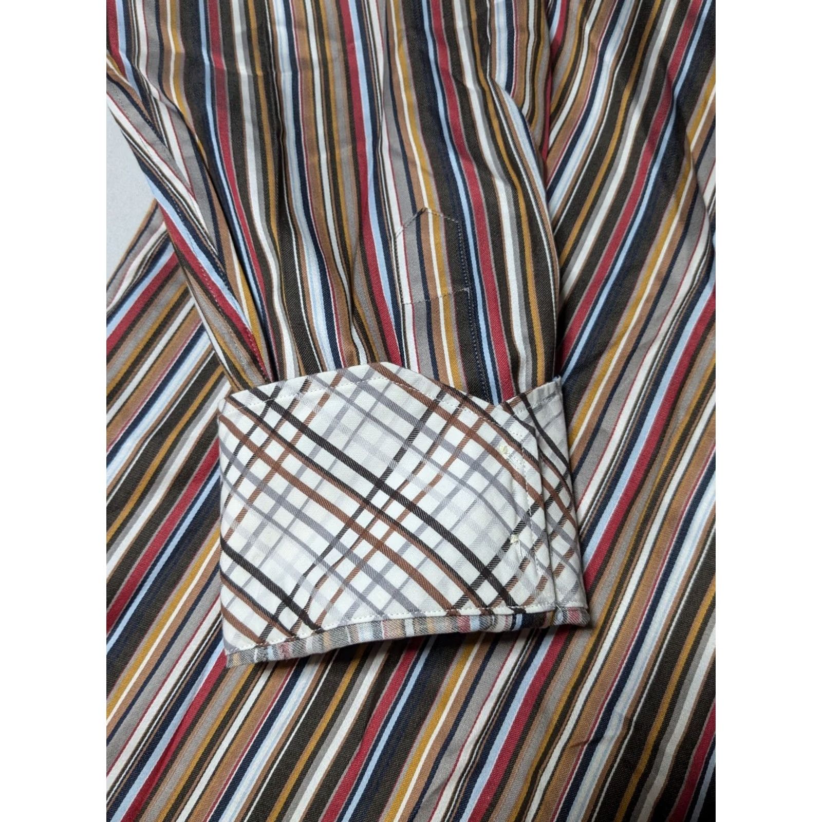 Vintage TD THOMAS DEAN Men Dress Shirt XL Brown Striped Button-Up Cotton NEW Size 46R - 3 Thumbnail