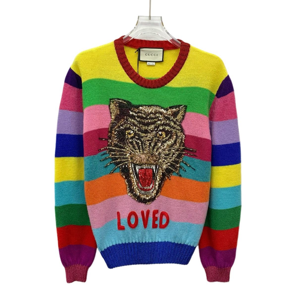 Gucci Gucci Multicolor Tiger Head Sequin Wool Knit Sweater K26WX Size S / US 4 / IT 40 - 1 Thumbnail