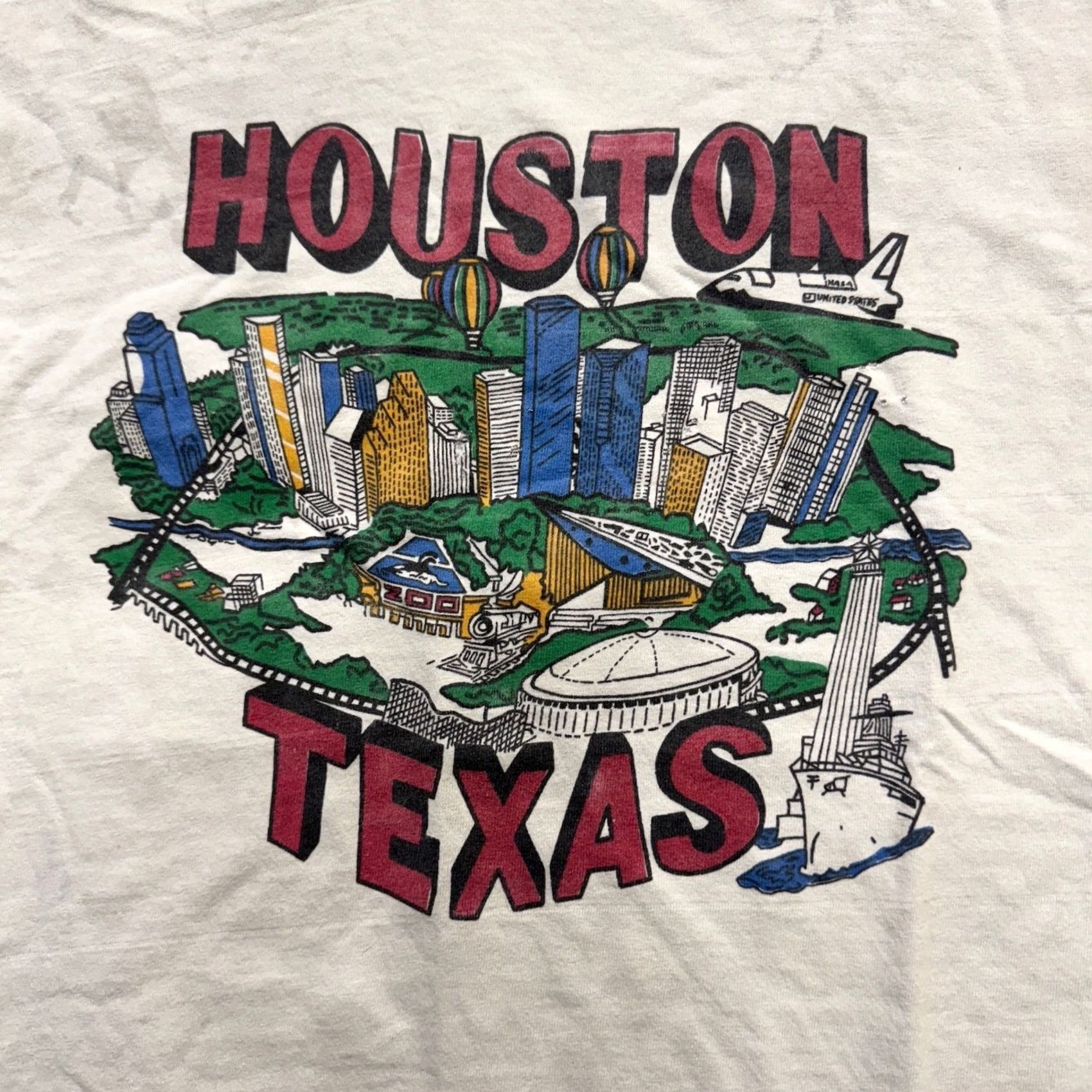 Hanes Hanes T-shirt Men XL White 100% Cotton Distressed Stained Houston Texas Hanes White Distressed Mens XL White Size US XL / EU 56 / 4 - 7 Thumbnail