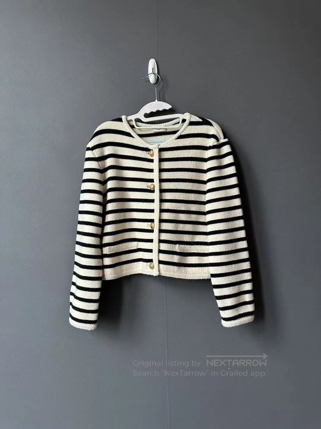 Celine CELINE Black and White Striped Wool Gold Button Jacket| Size M / US 6-8 / IT 42-44 - 1 Thumbnail