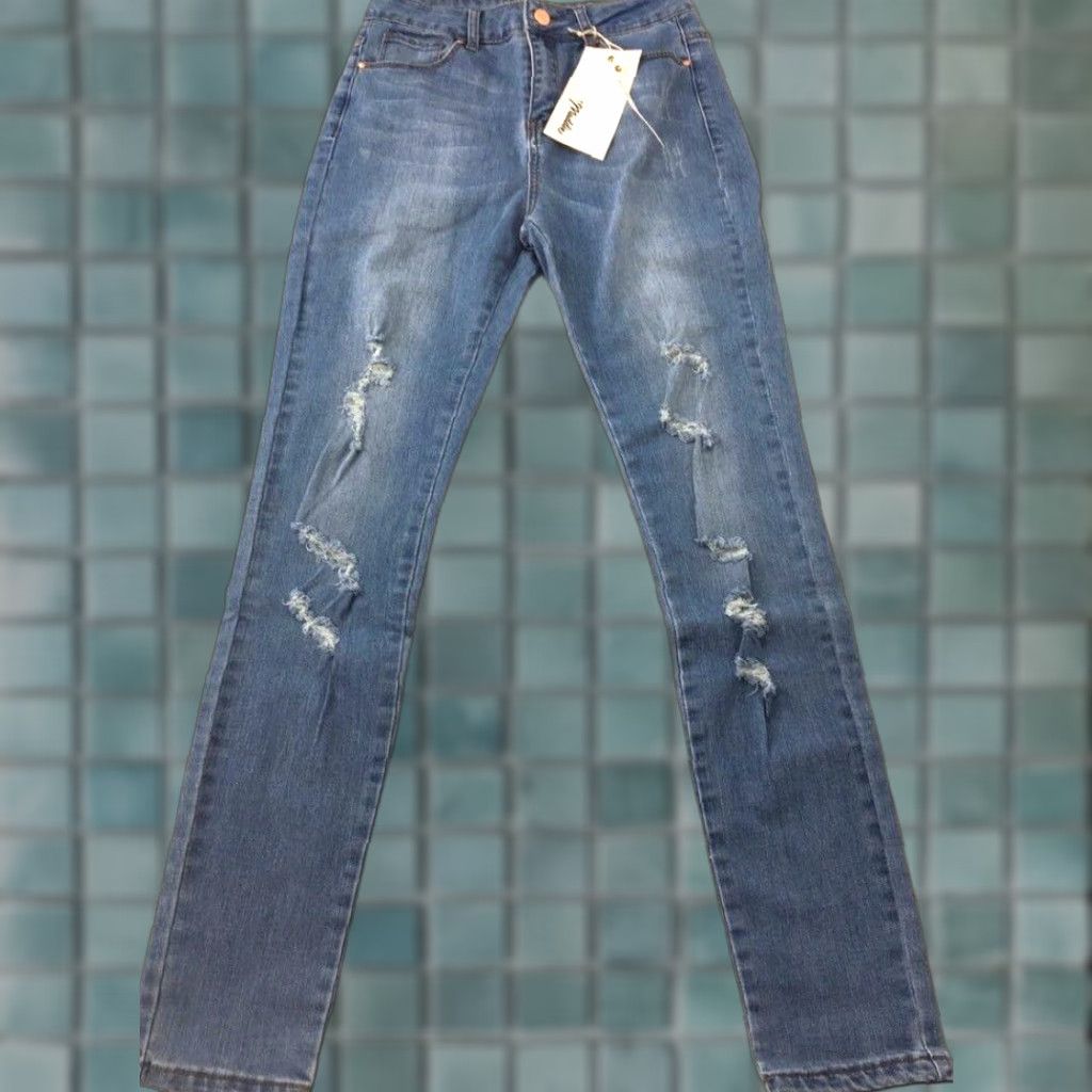 Vintage Maddie Jeans Womens Juniors 7 Blue Skinny Denim High Rise Distressed Pocket Size 28" / US 6 / IT 42 - 1 Thumbnail