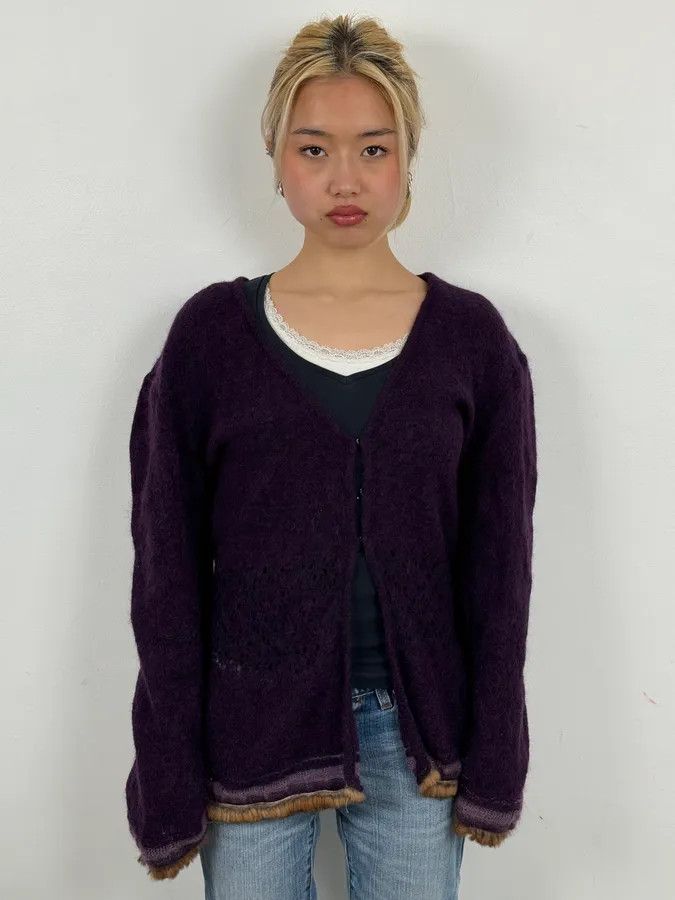 Roberto Cavalli 2000s Roberto Cavalli Purple Wool Obscure Cardigan Sweater Size M / US 6-8 / IT 42-44 - 2 Thumbnail