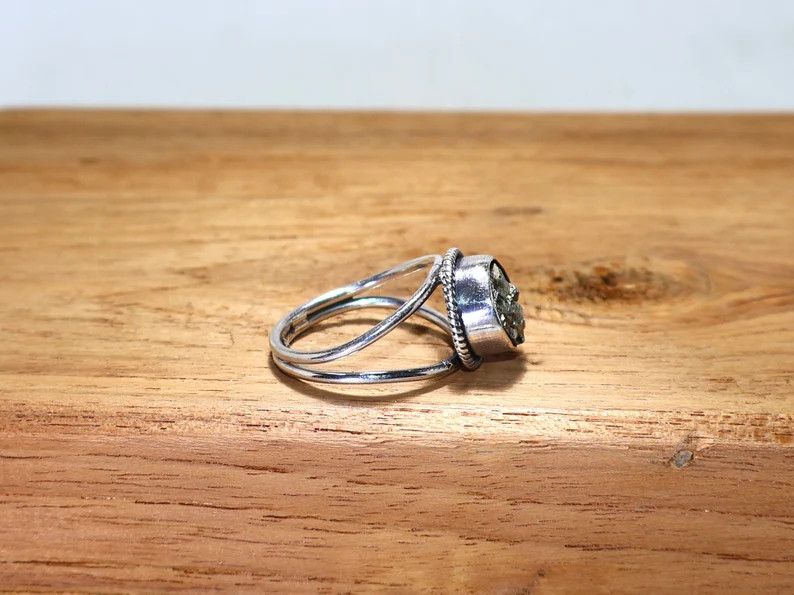 Handmade Handmade Pyrite Sterling Silver Ring: Designer Promise Ring Size ONE SIZE - 6 Thumbnail