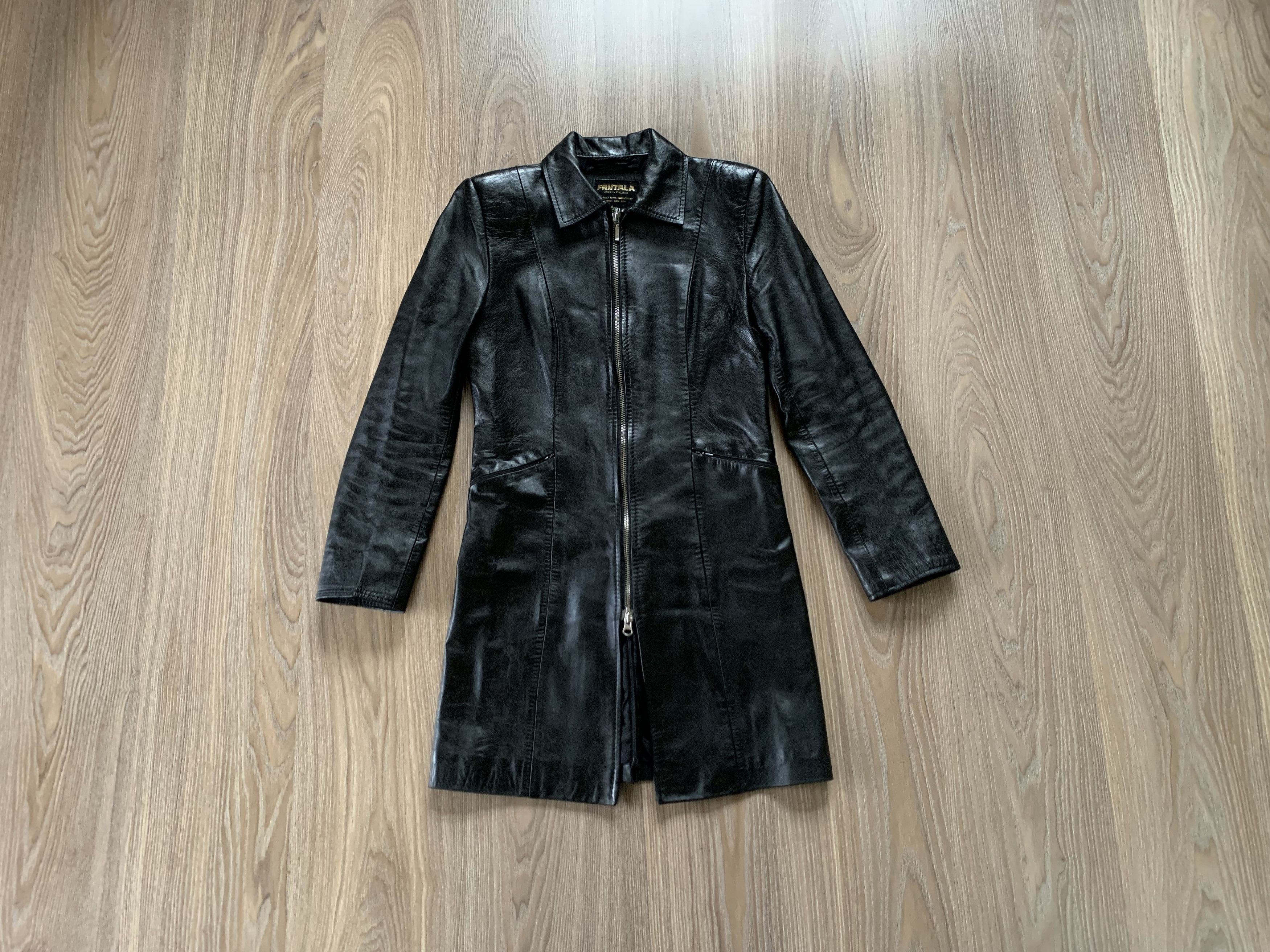Designer Friitala Women Black Long Leather Jacket Trench Size M / US 6-8 / IT 42-44 - 1 Thumbnail