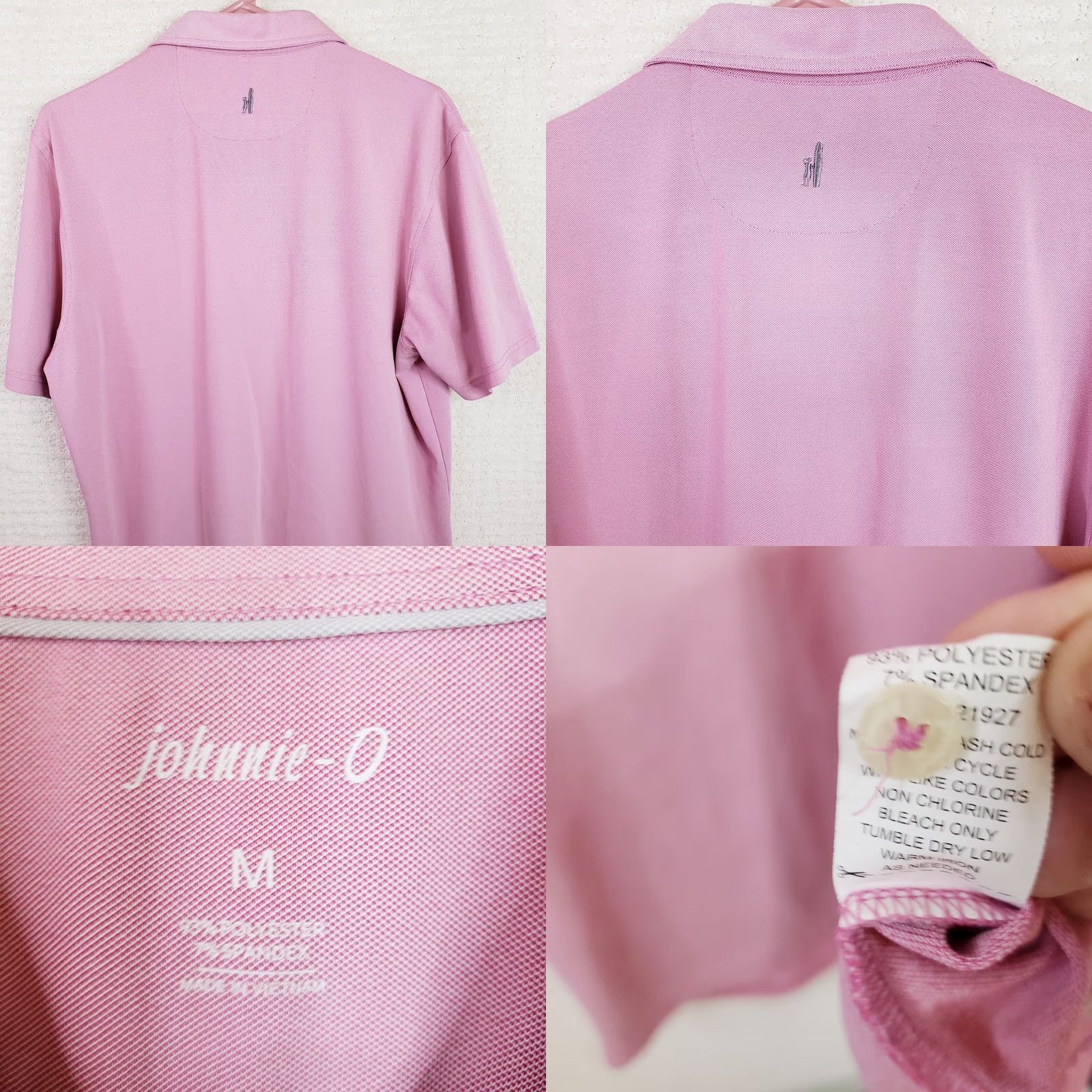 johnnie-O johnnie-O Polo Shirt Mens M Pink Short Sleeve Pullover Polyester Knit Striped Logo Cross Creek Plantation Size US M / EU 48-50 / 2 - 8 Thumbnail