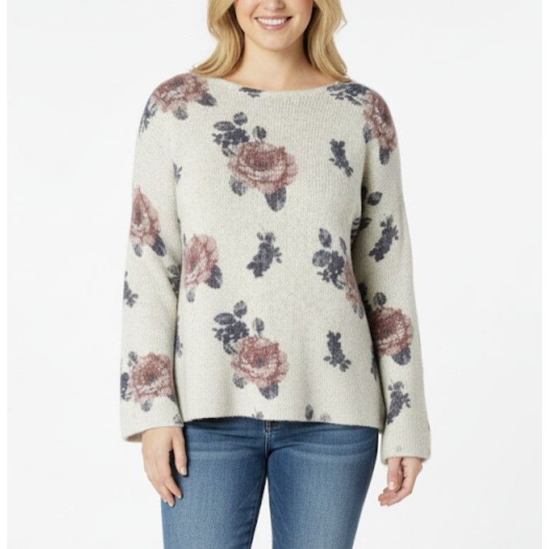 Lucky Brand ❤️LUCKY BRAND XL Women's Rose Floral Pullover Sweater Scoop Size XL / US 12-14 / IT 48-50 - 1 Thumbnail