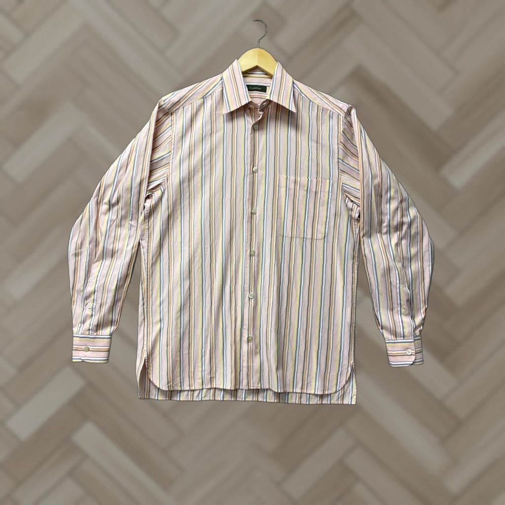 Ermenegildo Zegna VINTAGE Ermenegildo Zegna Men's Shirt size Small Pink Stripes Italy Long Sleeve Casual Formal 100% Cotton Size US S / EU 44-46 / 1 - 1 Thumbnail