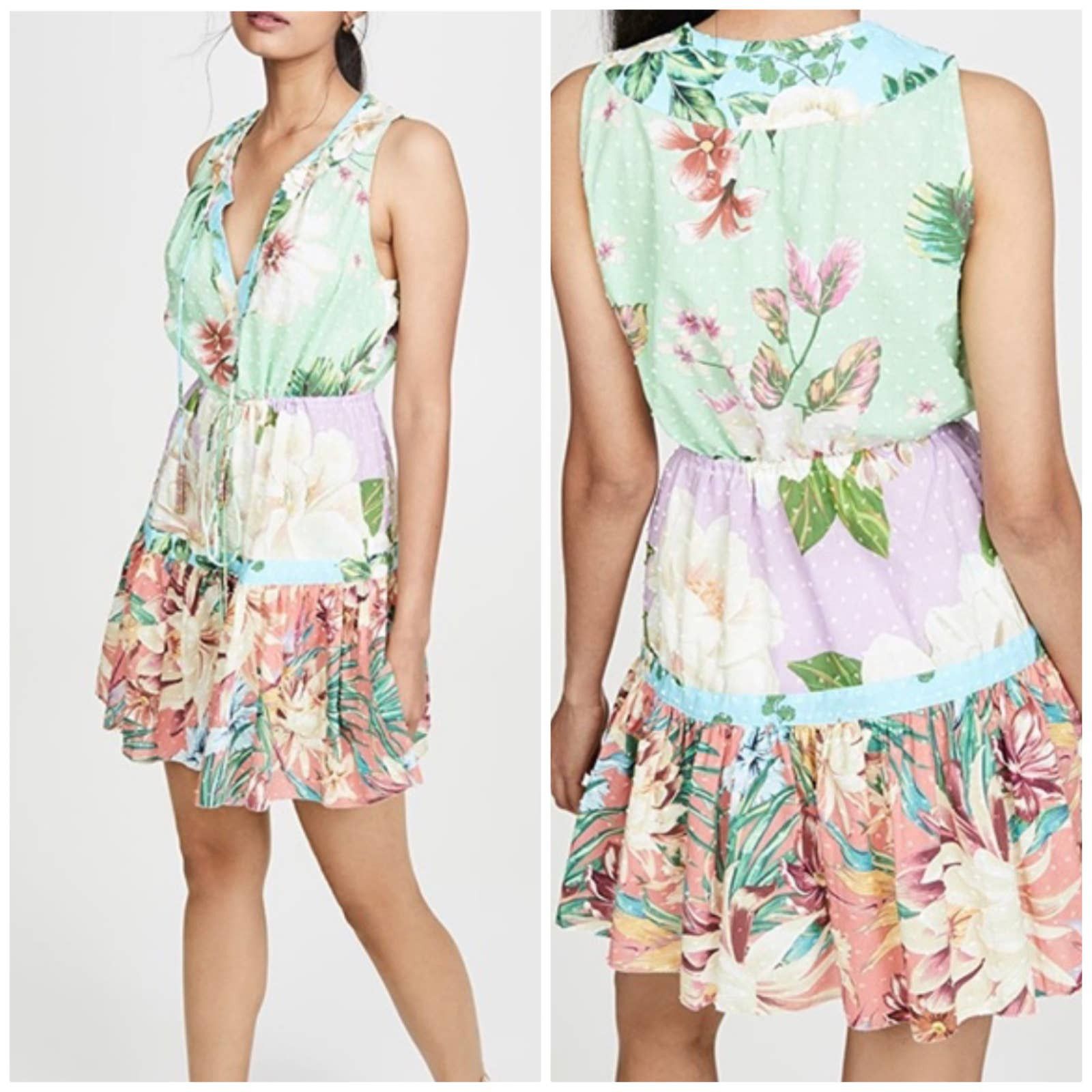 Image of Farm Rio Mixed Tropical Floral Tiered Mini Dress, Women's (Size XS)