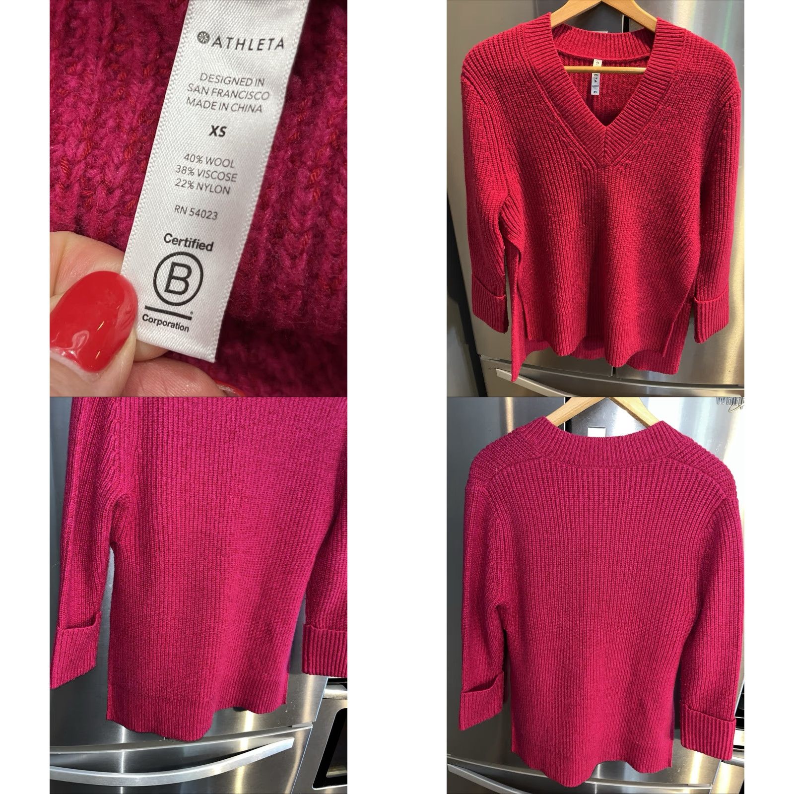 Athleta Athleta Sweater Women XS V-Neck HOT PINK Chunky Knit Wool VISCOSE Nylon Split Sides Size XS / US 0-2 / IT 36-38 - 8 Thumbnail