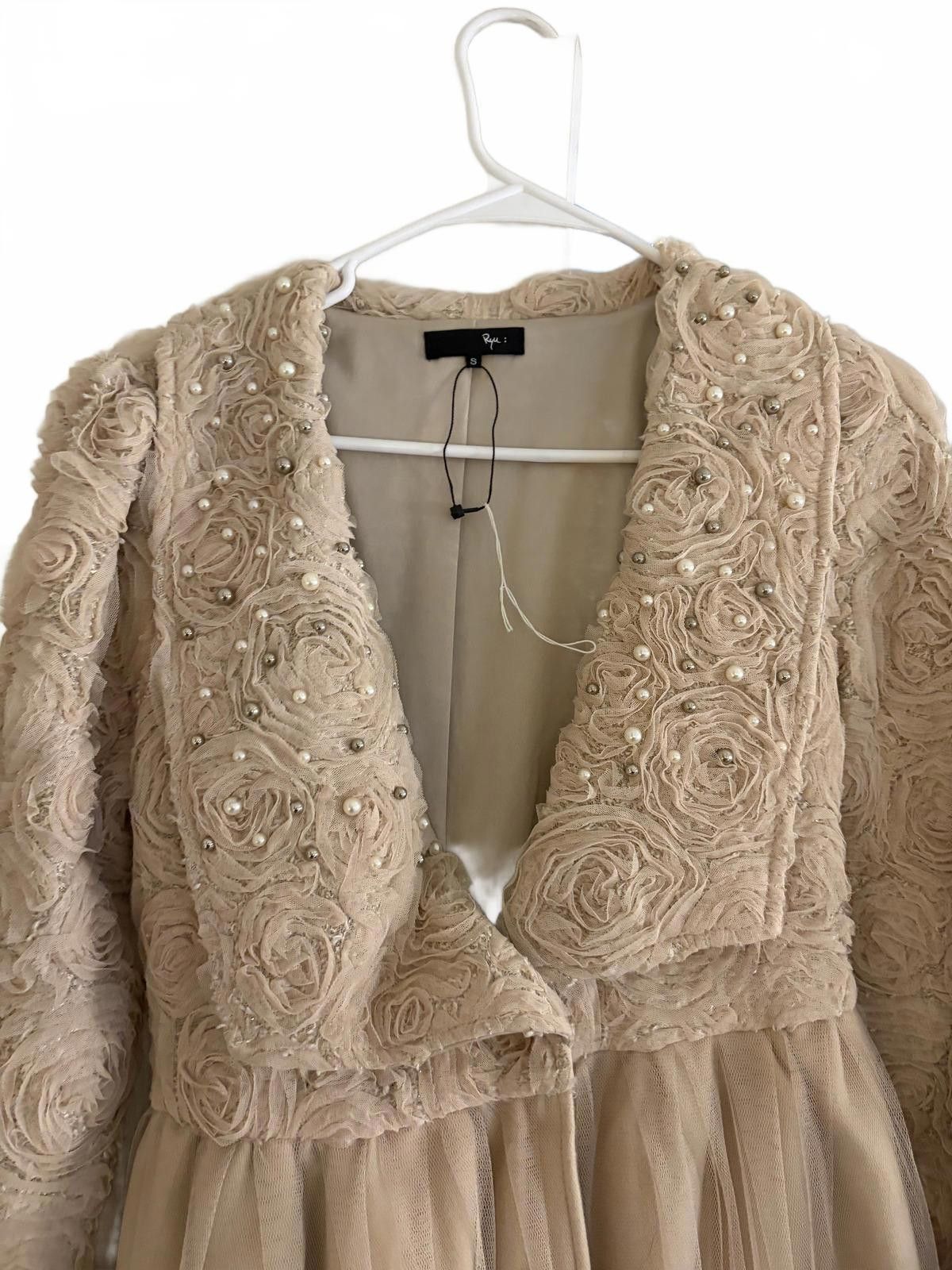 Other Ryu: Beige Embroidered and Beaded Pea Coat Tulle Skirt, Sz S Size S / US 4 / IT 40 - 2 Thumbnail