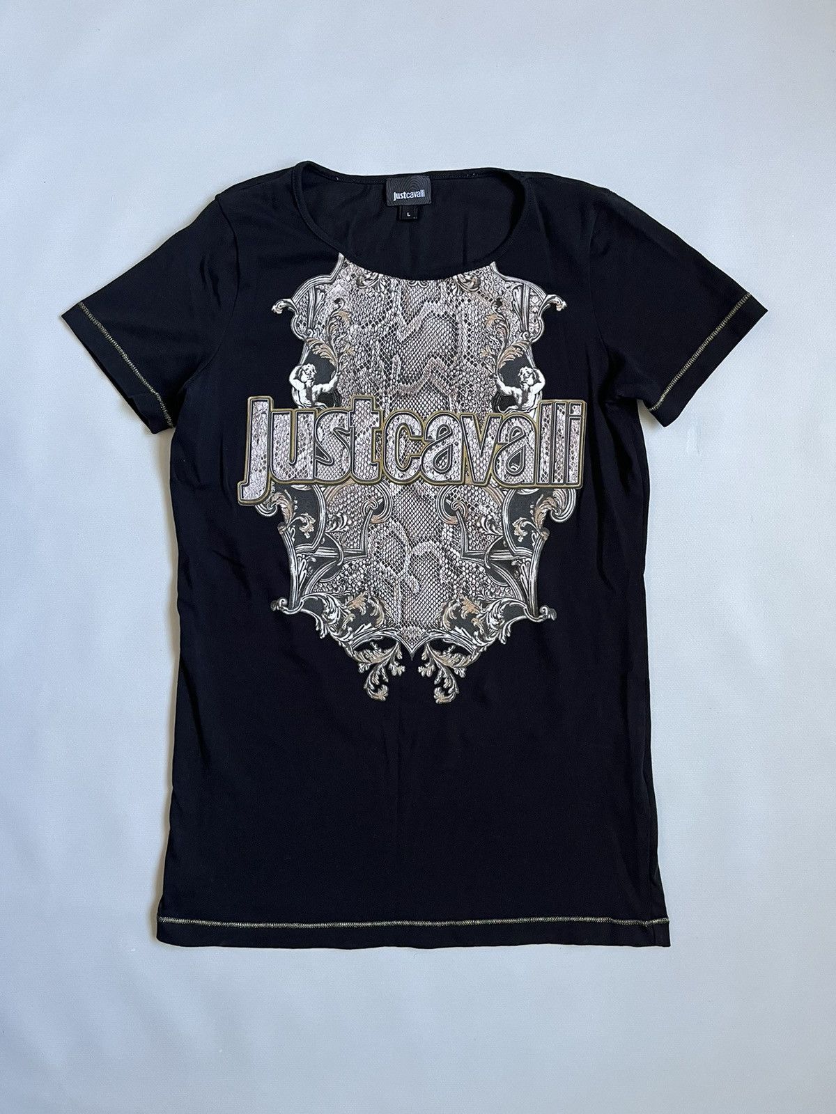 Just Cavalli Just Cavalli Women Black Snake Print Short Sleeve T-shirt Size M / US 6-8 / IT 42-44 - 1 Thumbnail