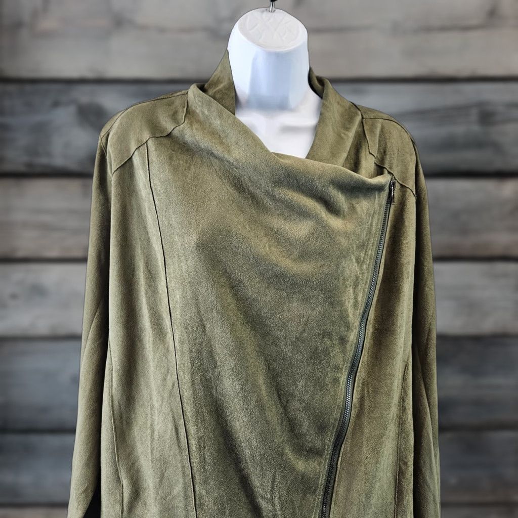 Vintage Kori America Womens Faux Suede Moto Jacket Sz Medium Green Long Sleeve Jacket Size M / US 6-8 / IT 42-44 - 1 Thumbnail