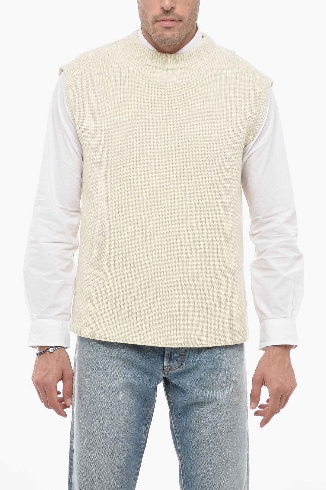 Jil Sander og1mm0625 Knitted Vest in Beige Size US M / EU 48-50 / 2 - 1 Thumbnail