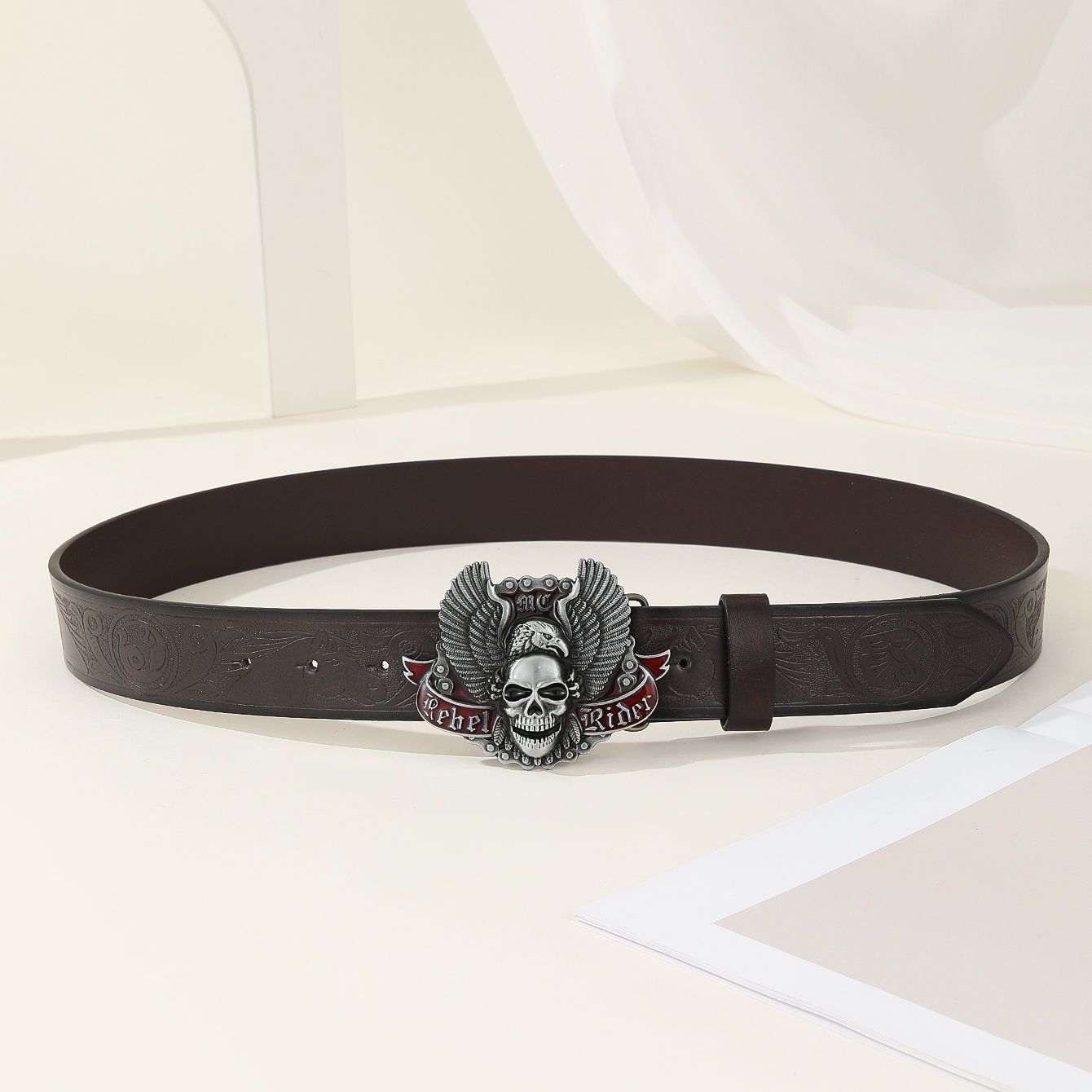 Designer Skull Design Vintage Belt Riveted Belts Menswear Accessories Size ONE SIZE - 2 Thumbnail