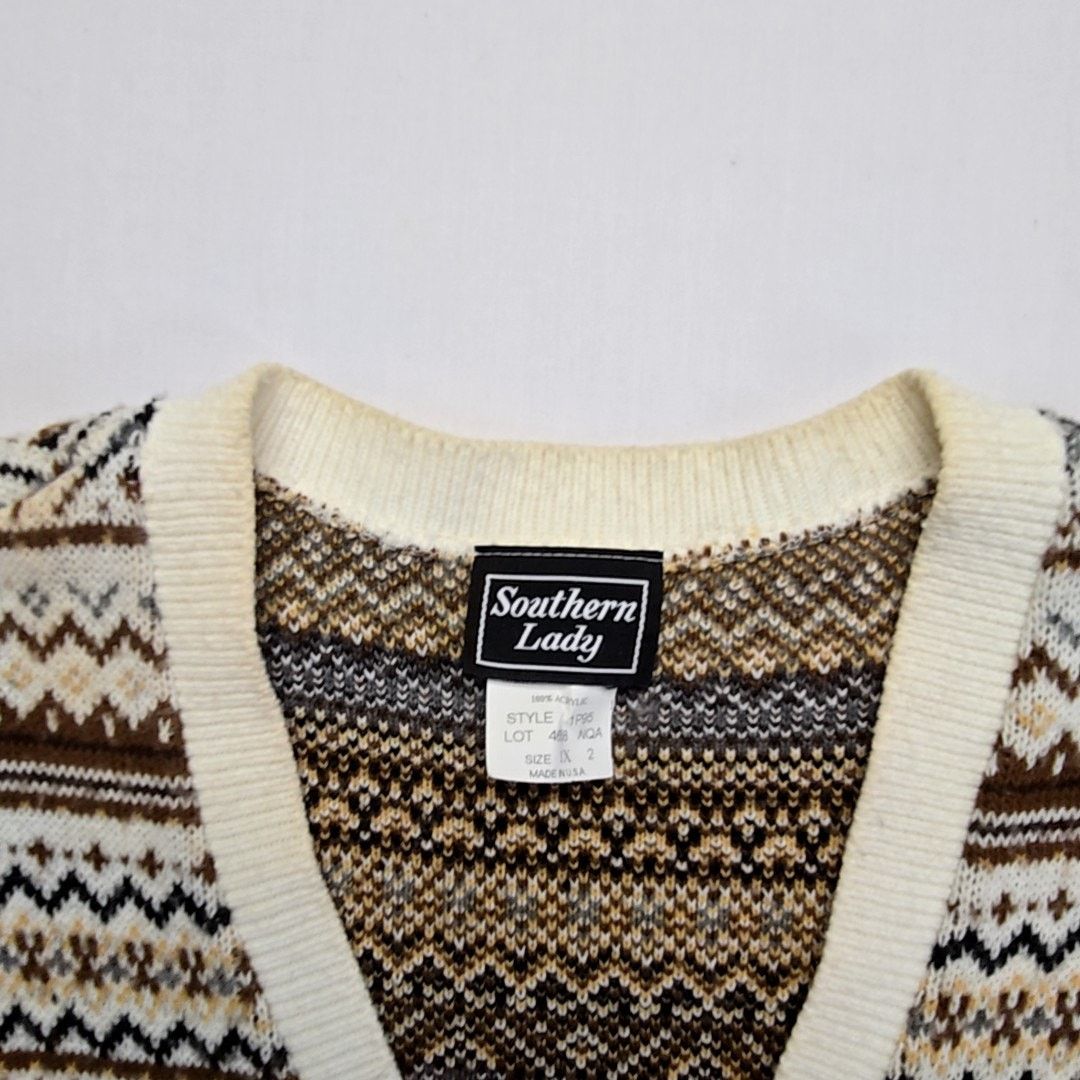 Vintage Vintage Southern Lady Vest Fair Isle Pattern Brown Cream 1X Size L / US 10 / IT 46 - 5 Thumbnail