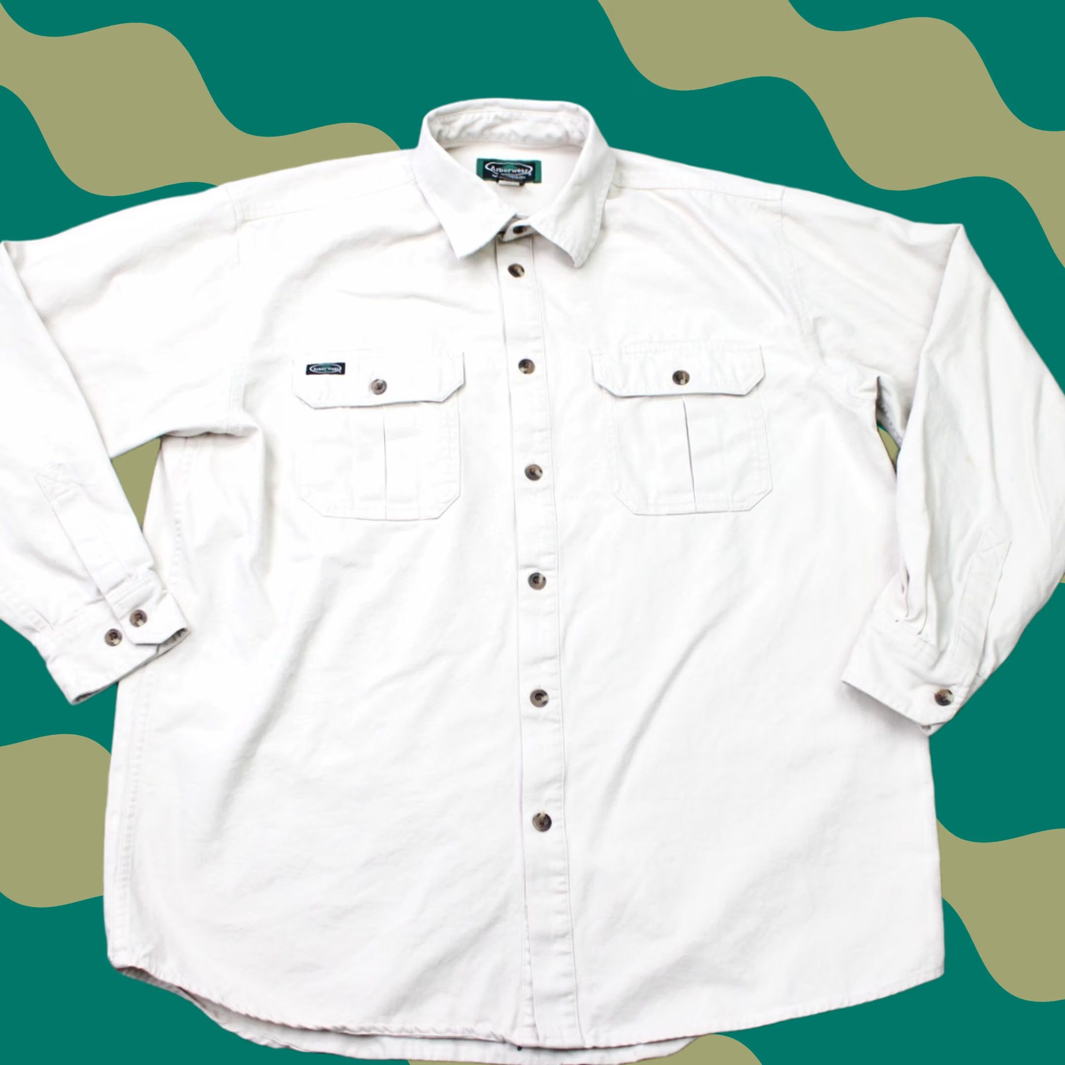 Vintage Arborwear Shirt Men Large Beige Cotton Double Pocket Long Sleeve Rugged Workwear Size US L / EU 52-54 / 3 - 1 Thumbnail