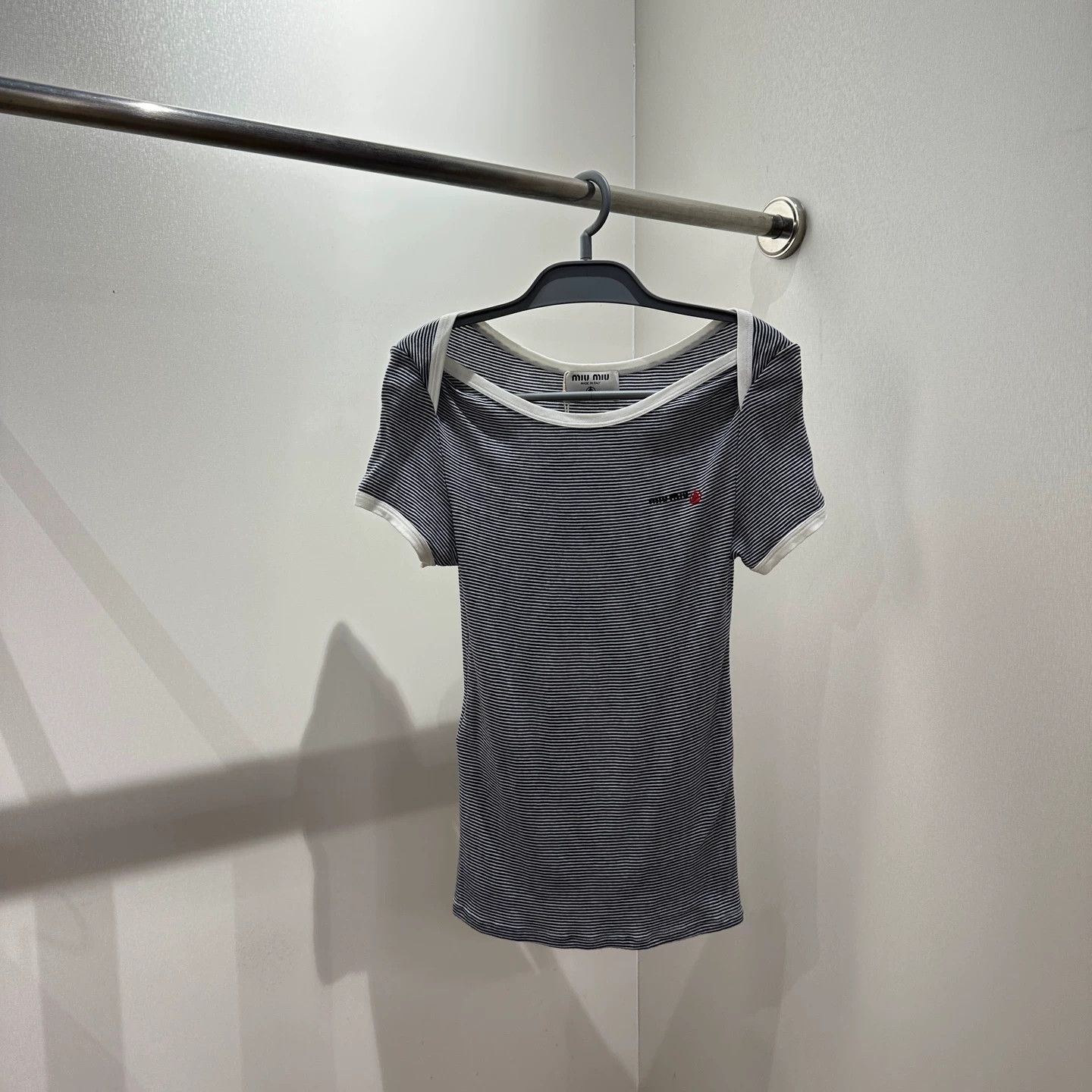 Miu Miu MIU MIU apr708 striped logo short tee XL cotton Size XL / US 12-14 / IT 48-50 - 1 Thumbnail