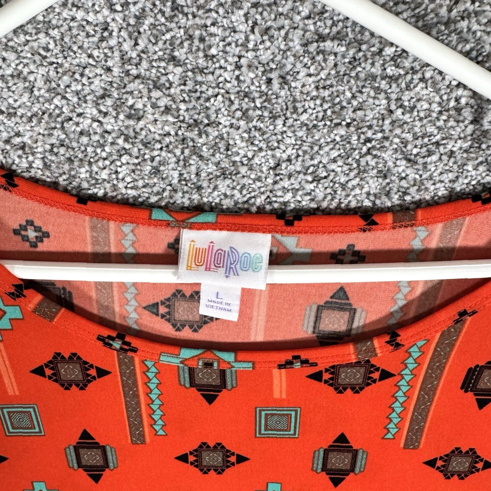 Vintage LuLaRoe Tunic Blouse Shirt L Orange Aztec Southwestern Boho Oversized Geometric Short Sleeve Scoop Neck Pullover Women Regular Modern Holiday 90s? Size L / US 10 / IT 46 - 5 Thumbnail
