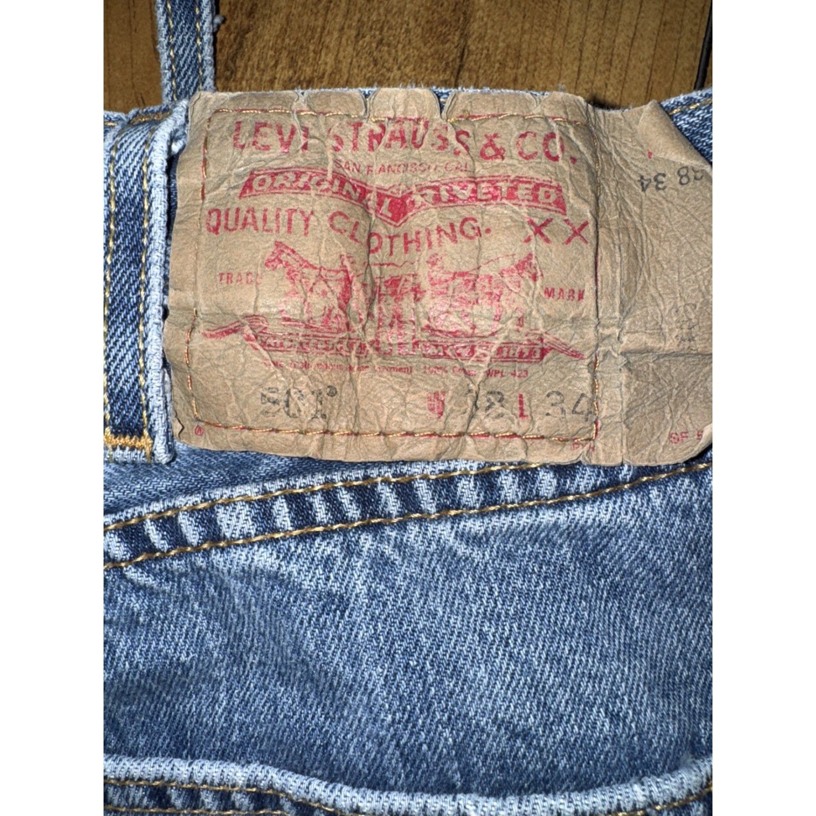 Levi's VINTAGE Levi’s 501 Jeans 36x33 Blue Distressed Button Fly Straight Leg Mens Size US 36 / EU 52 - 4 Thumbnail
