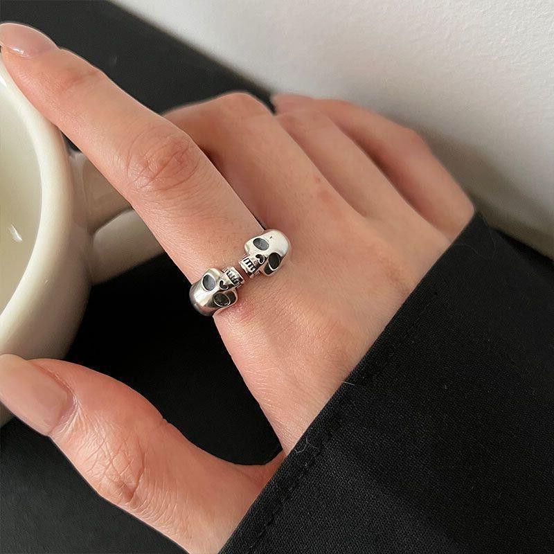VIBE Hip-Hop Distressed Double Skull Ring Size ONE SIZE - 2 Thumbnail