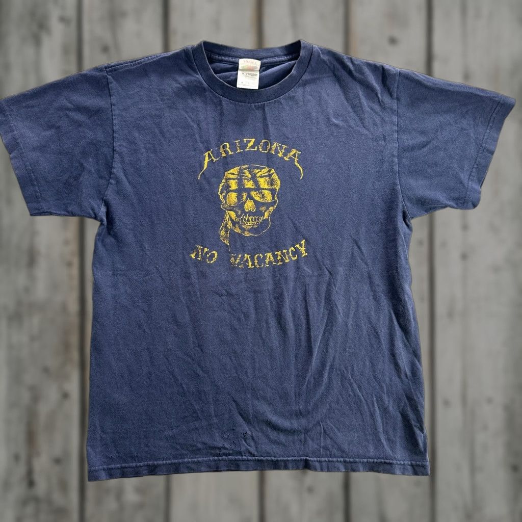 Fruit Of The Loom VINTAGE Arizona No Vacancy T-Shirt Mens Medium Blue Skull Graphic 90s Biker Retro Size US M / EU 48-50 / 2 - 1 Thumbnail