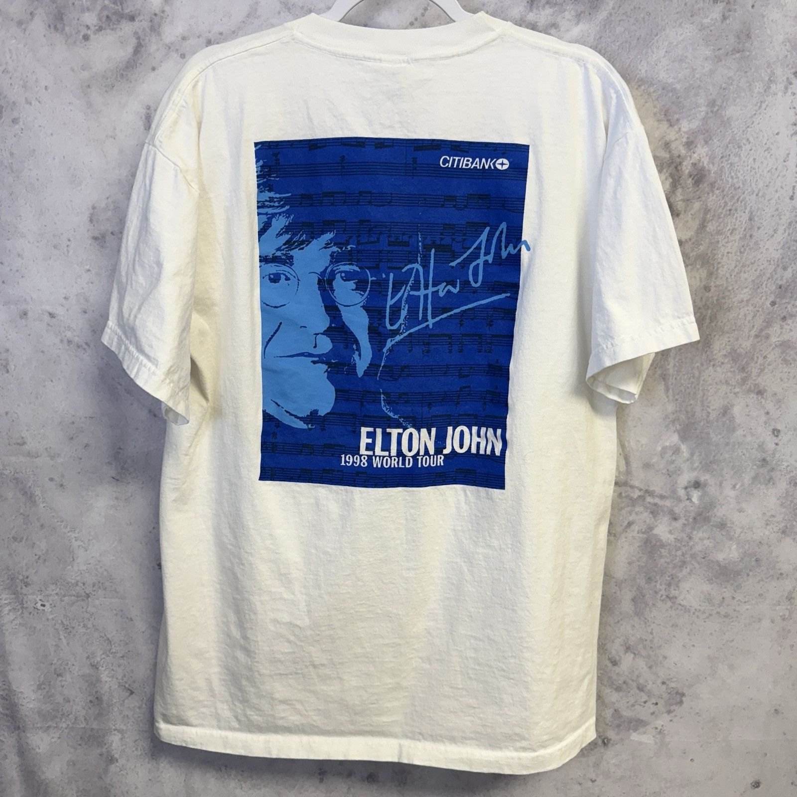 Band Tees × Vintage Vintage 90s Elton John T Shirt 1998 World Tour White Size US XL / EU 56 / 4 - 1 Thumbnail