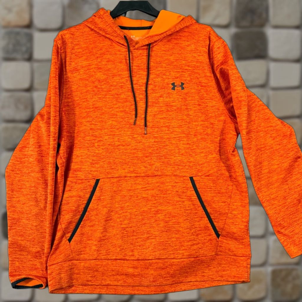 Under Armour Under Armour Hooded Sweatshirt Mens L Orange Fleece Coldgear Loose Drawstring Pullover Pockets Logo Size US L / EU 52-54 / 3 - 1 Thumbnail