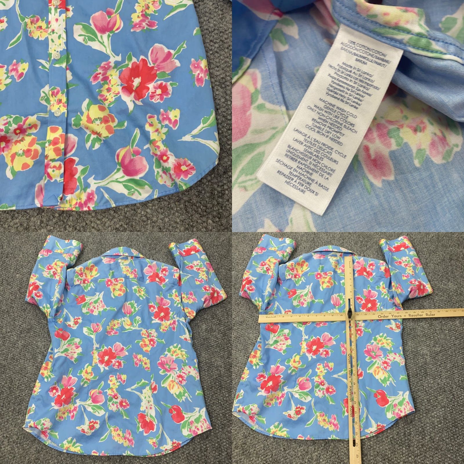 Chaps Chaps Shirt Womens Petite Medium Blue Floral 3/4 Sleeve Button Up Size M / US 6-8 / IT 42-44 - 8 Thumbnail