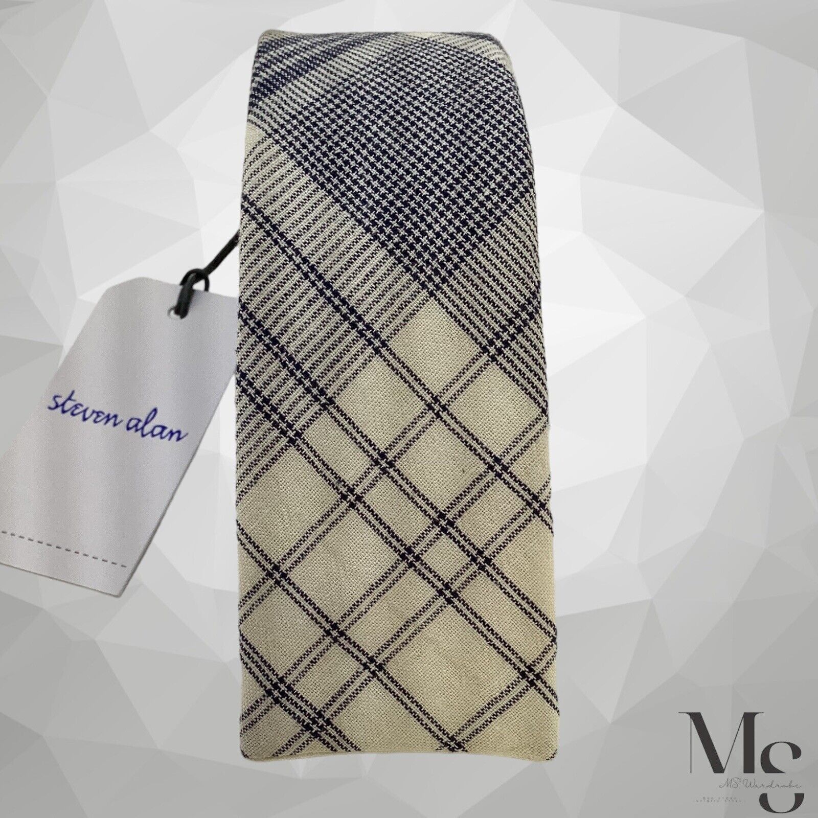 Steven Alan $88 STEVEN ALAN XL Blue Large Chek Silk Square End Tie Made Size ONE SIZE - 4 Thumbnail
