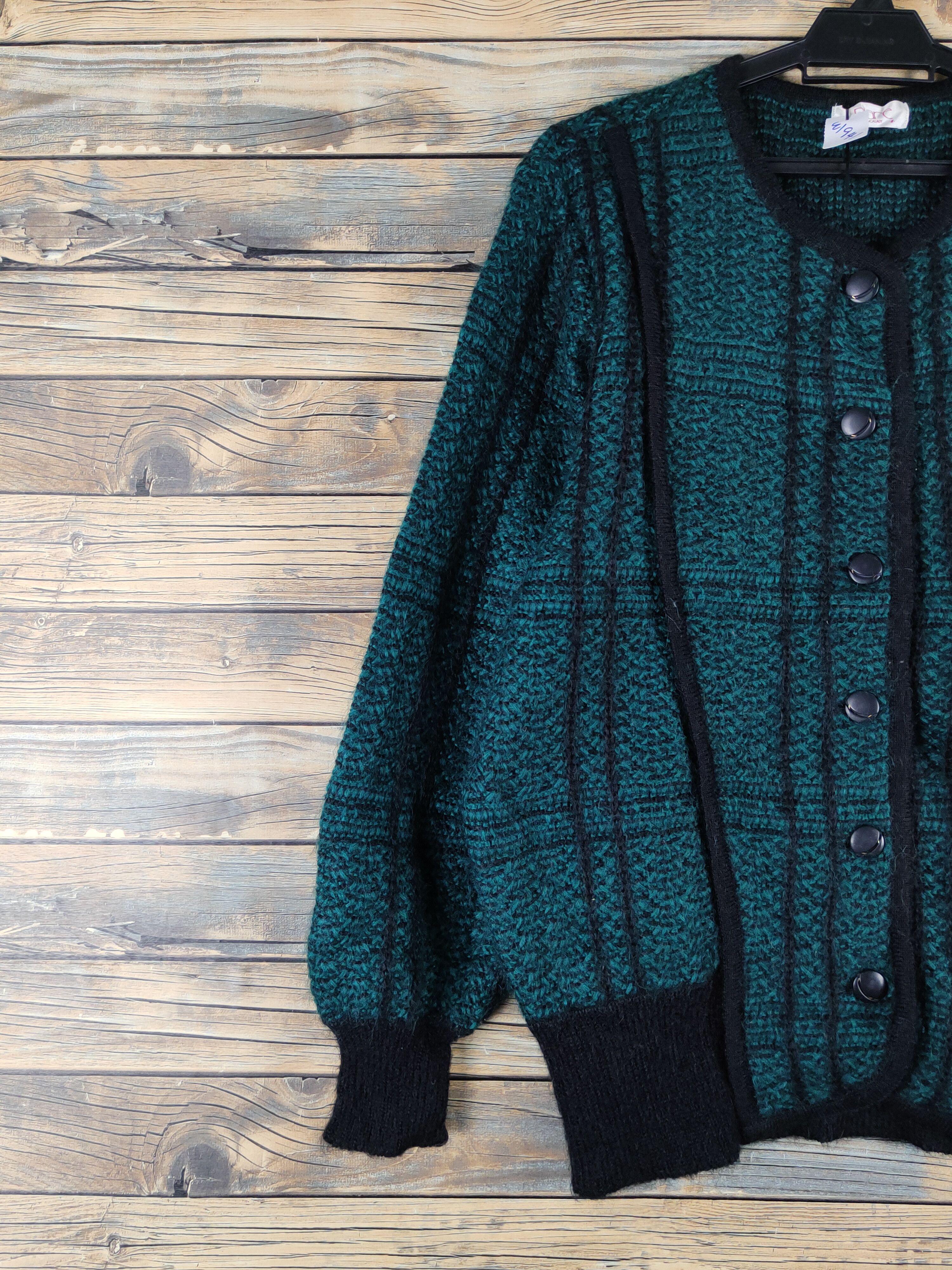 Homespun Knitwear Piare Black Green Knitwear Cardigan #W1941 Size M / US 6-8 / IT 42-44 - 3 Thumbnail